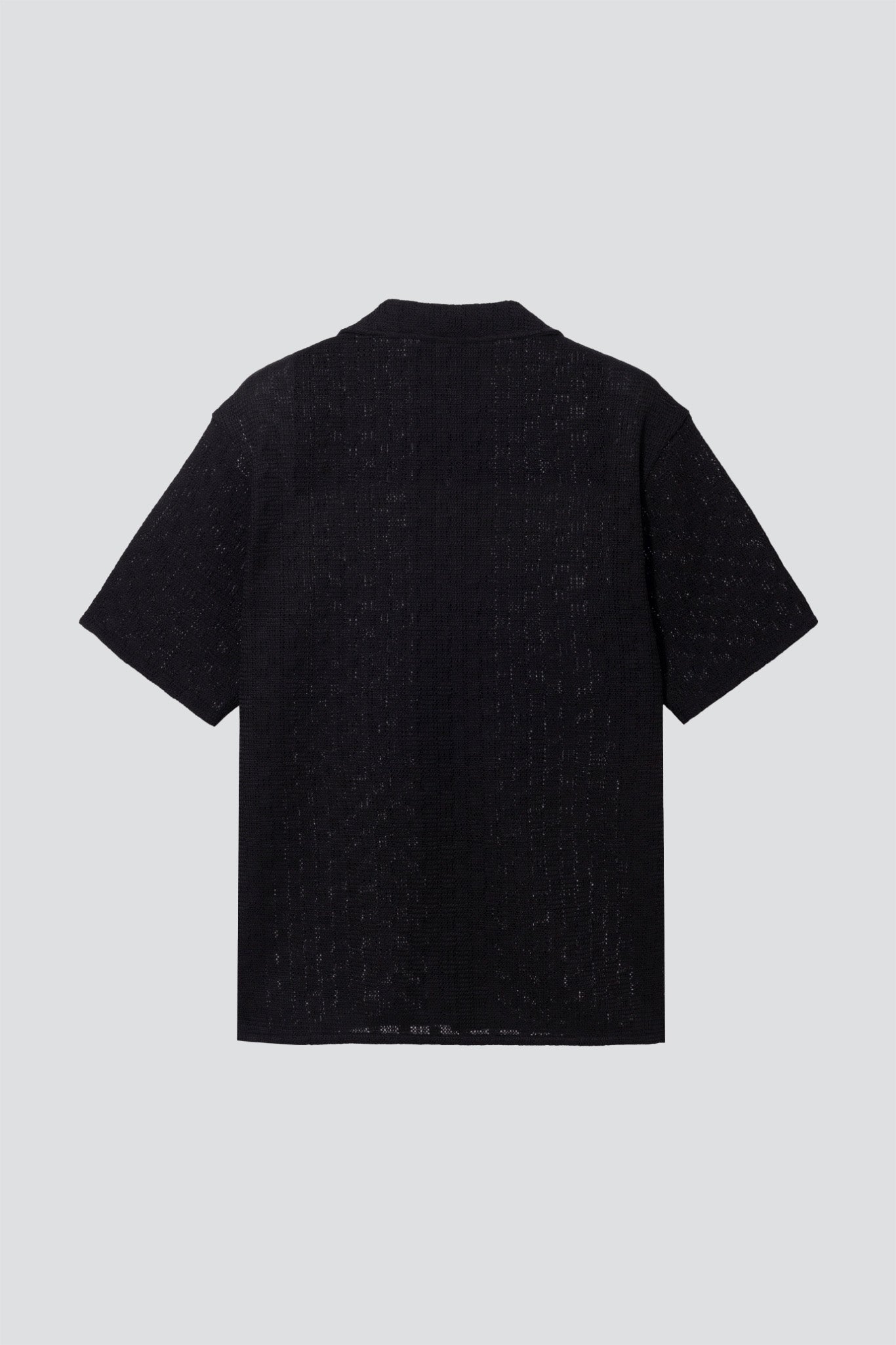 Black Square Open Collared Crochet Shirt