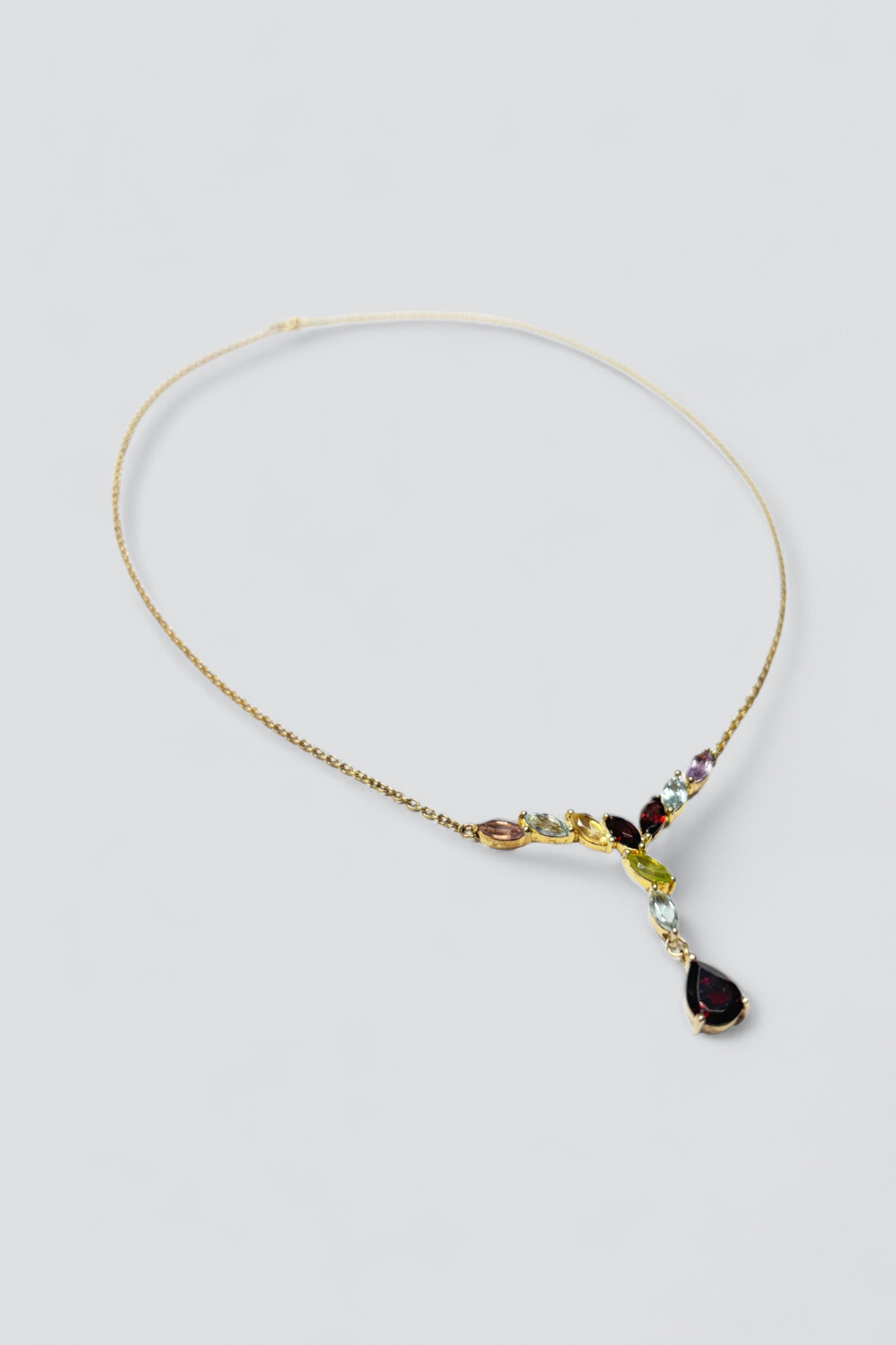 14K Gold Vermeil Multi Gem Drop Chain Necklace