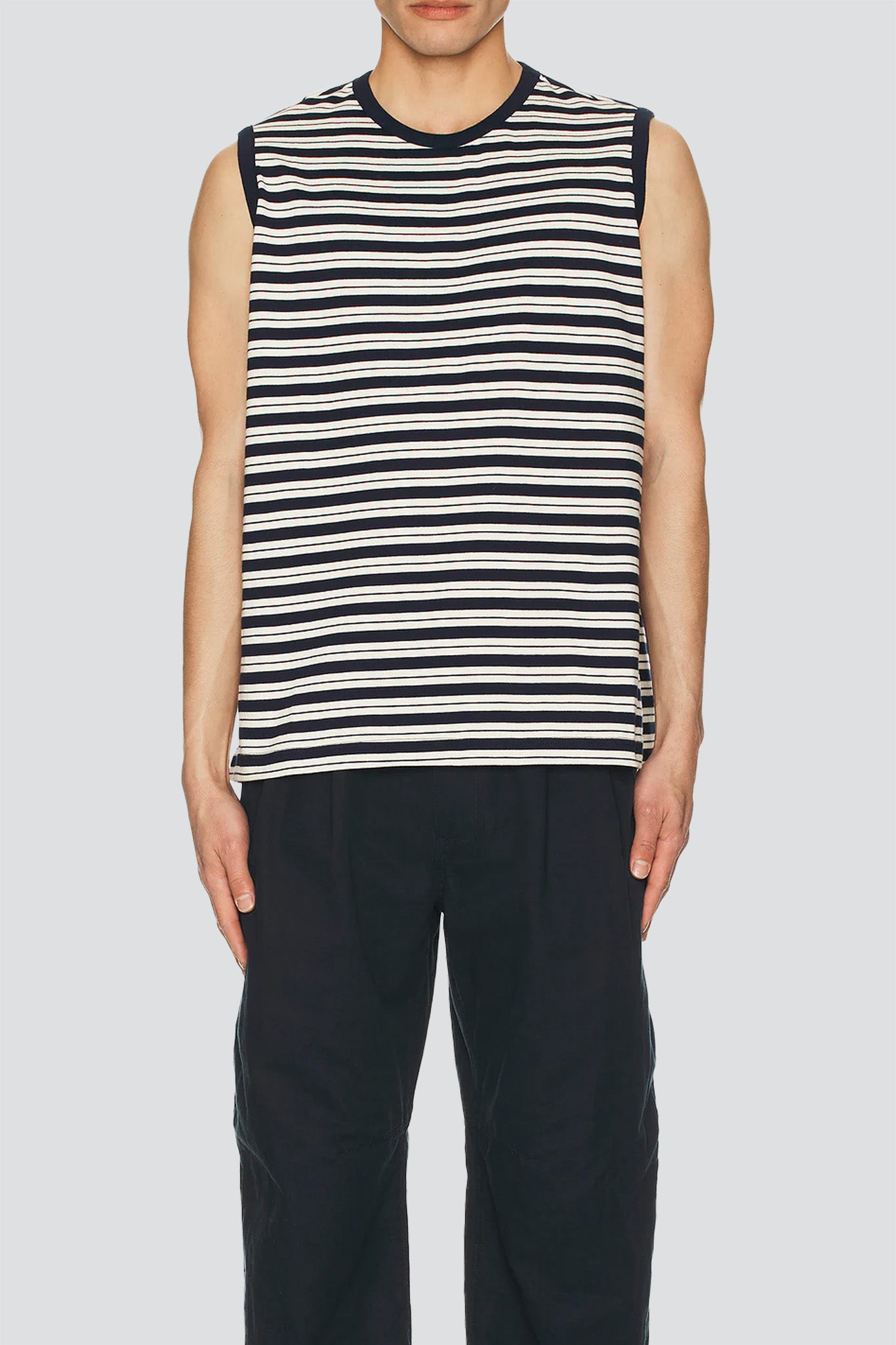 Navy Stripes Sleeveless T-Shirt