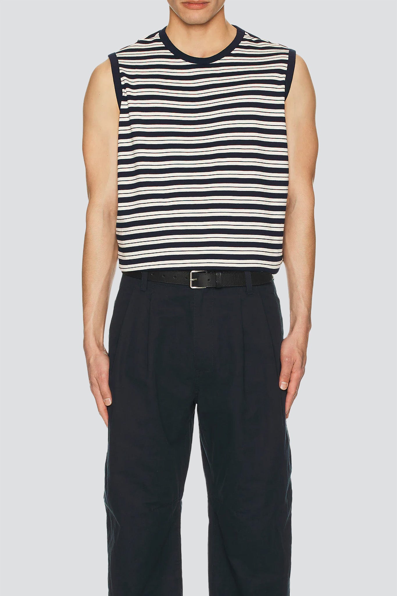 Navy Stripes Sleeveless T-Shirt