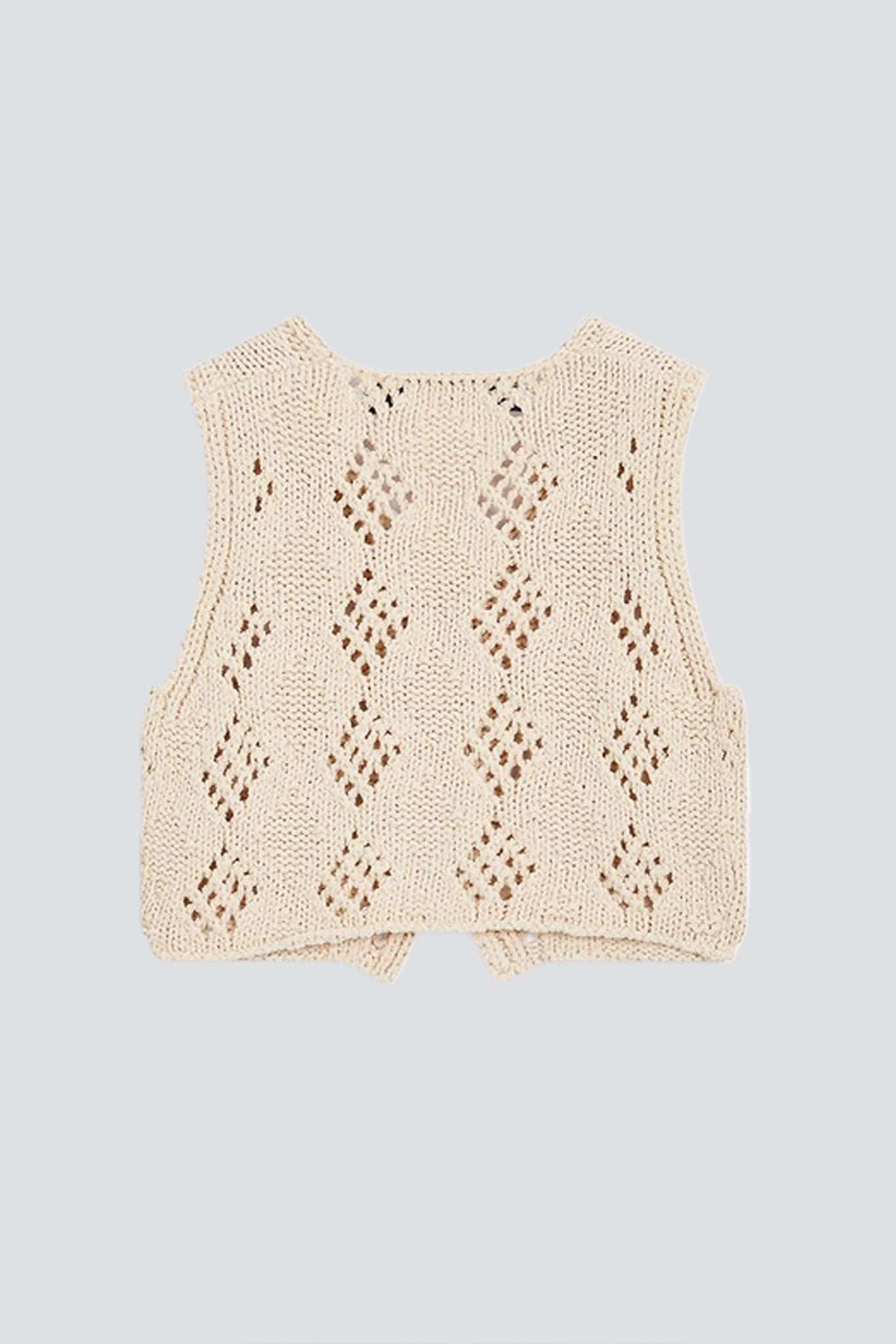 Beige Argyle Pointelle Knit Vest