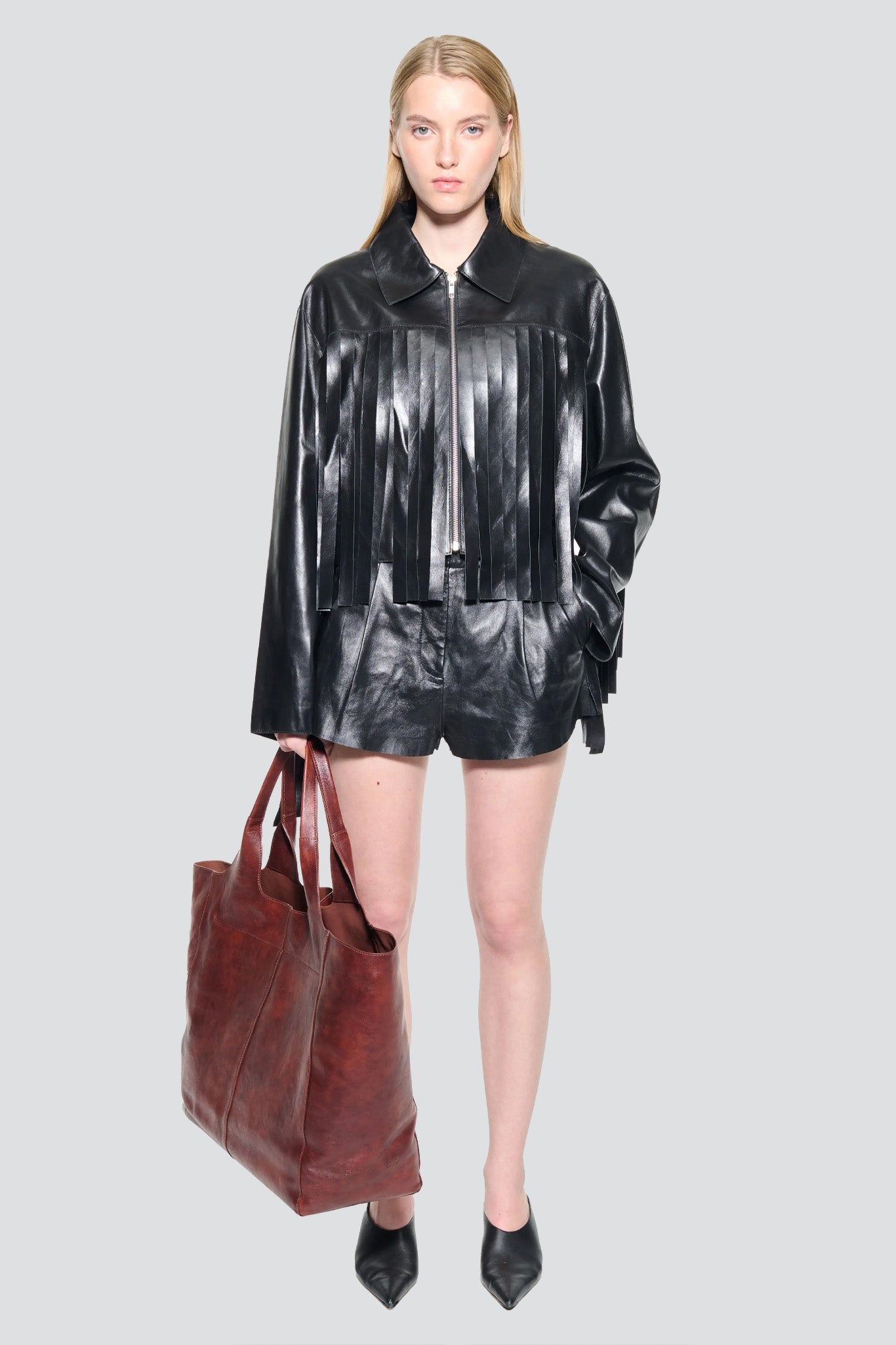 Black Charlotta Leather Fringe Jacket