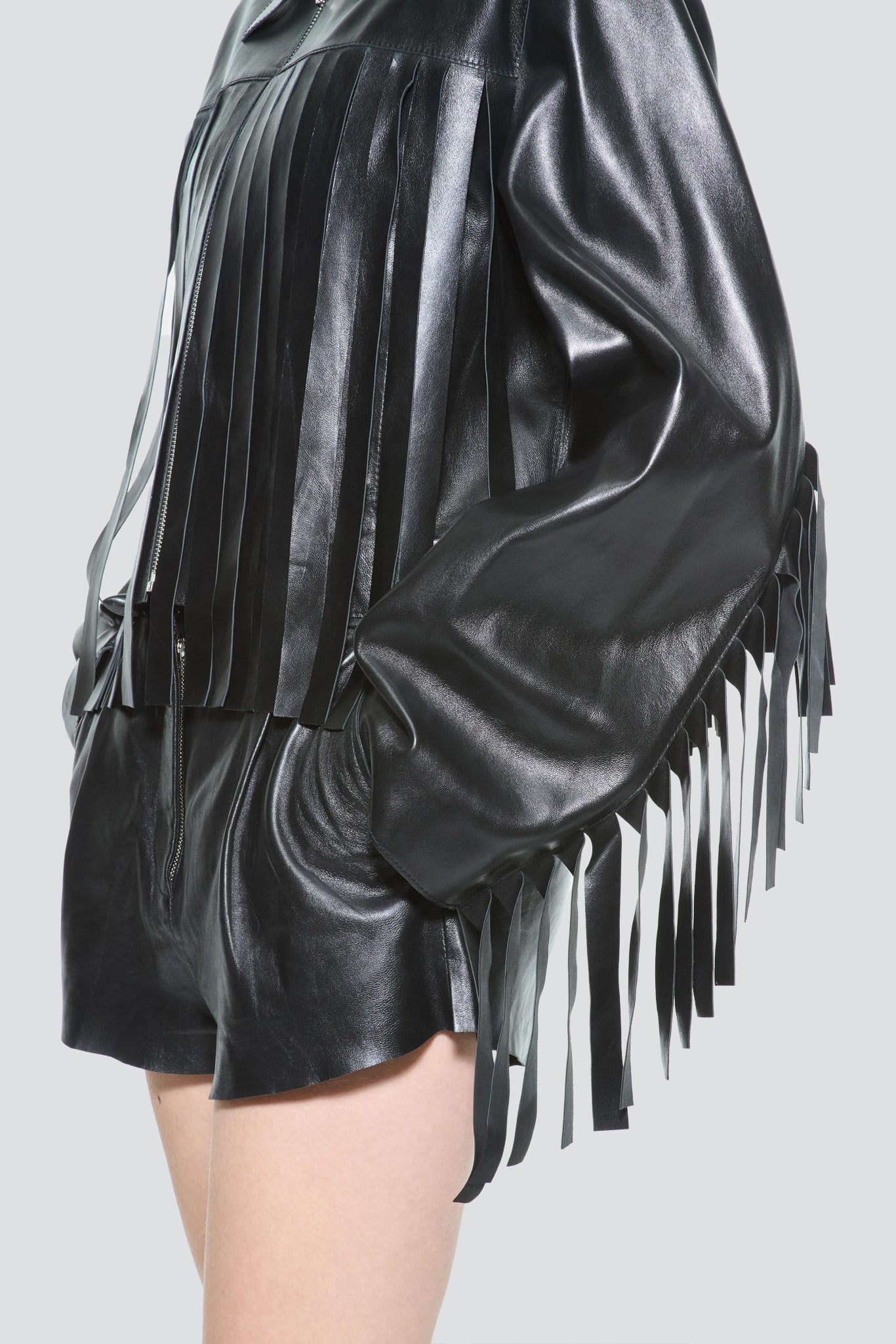 Black Charlotta Leather Fringe Jacket