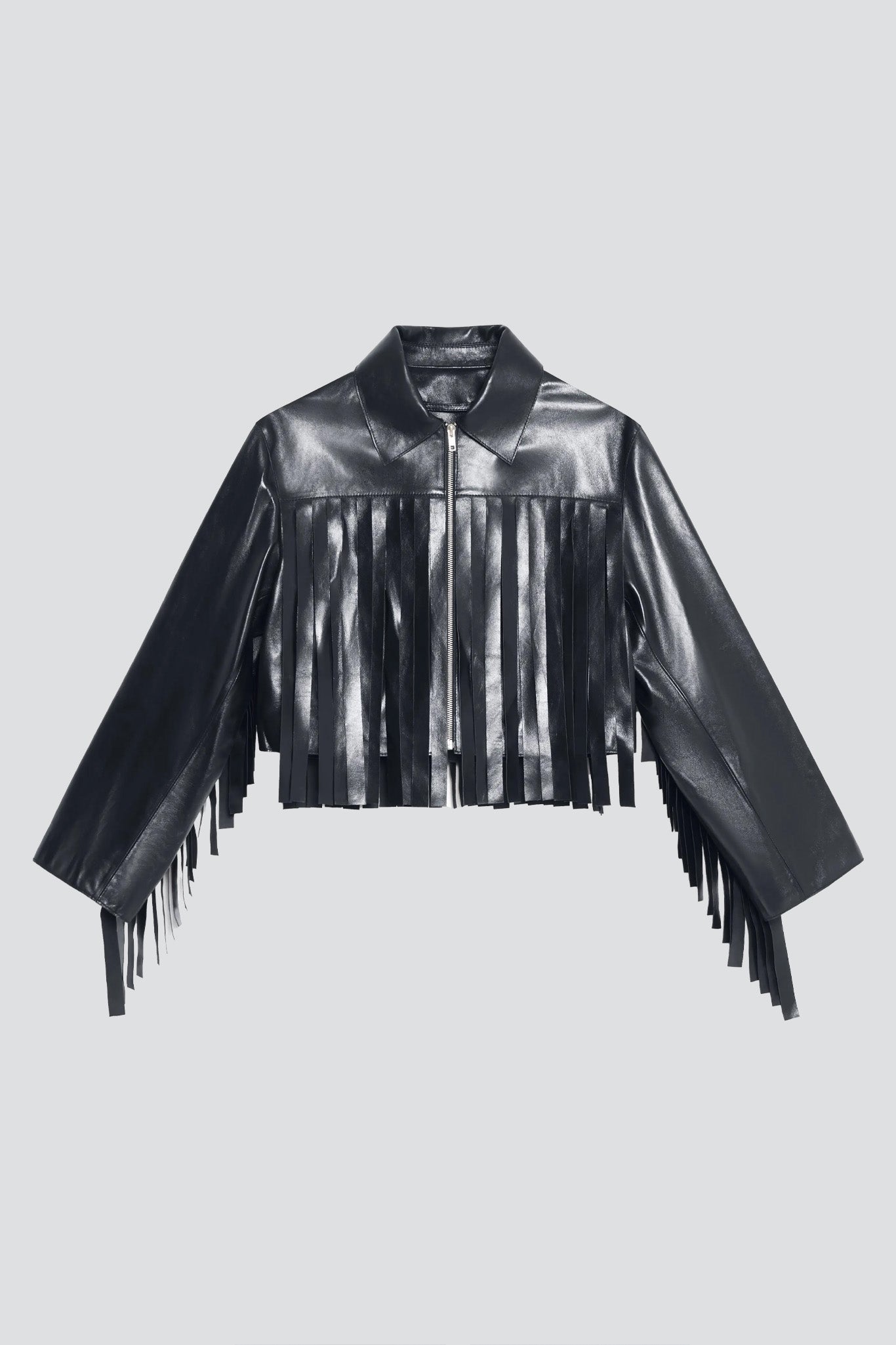 Black Charlotta Leather Fringe Jacket