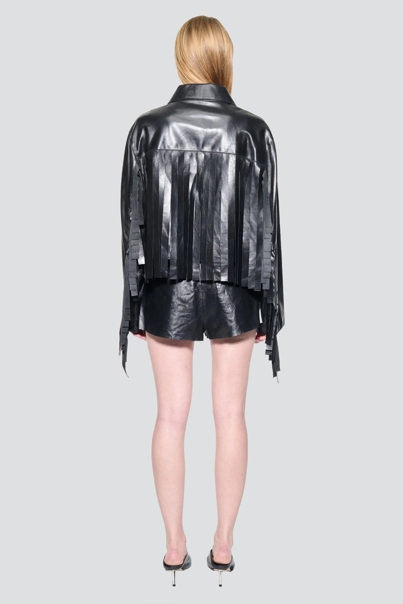 Black Charlotta Leather Fringe Jacket