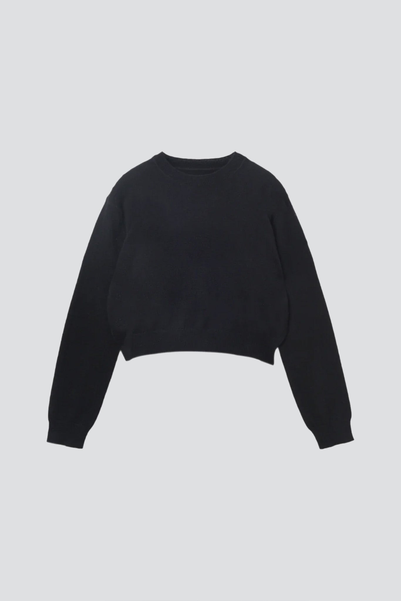 Black Cashmere Crop Long Sleeve Sweater