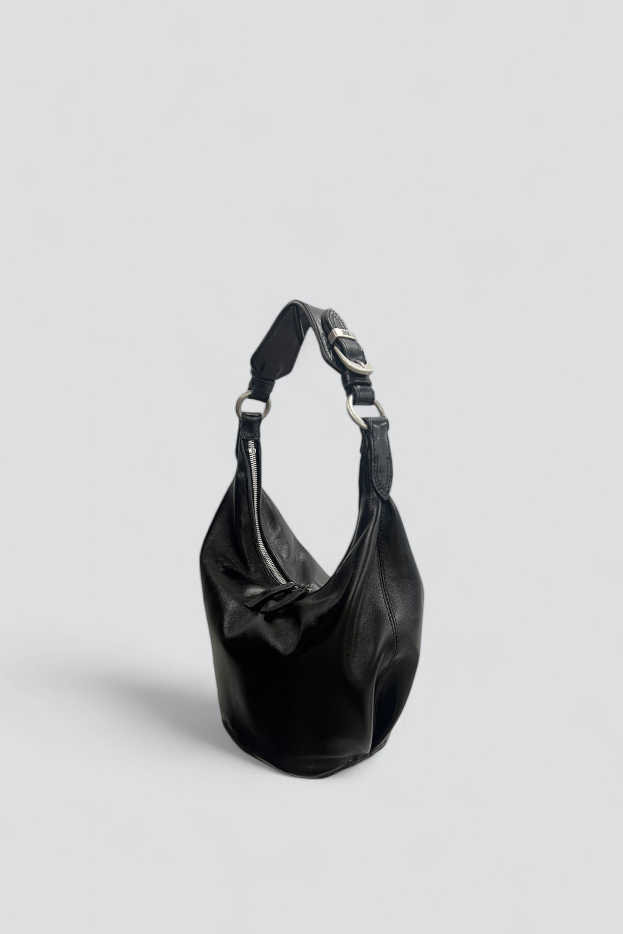 Black Glossy Plain Pumpkin Bag