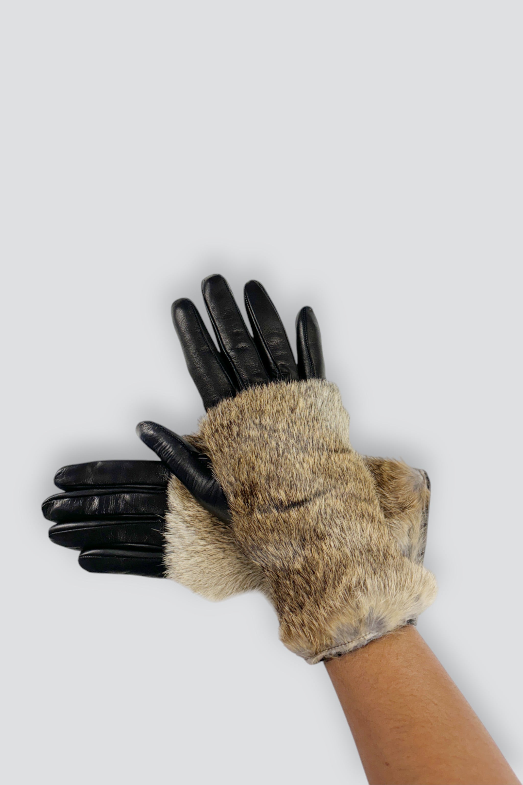 Black Leather/Fur Slim Glove