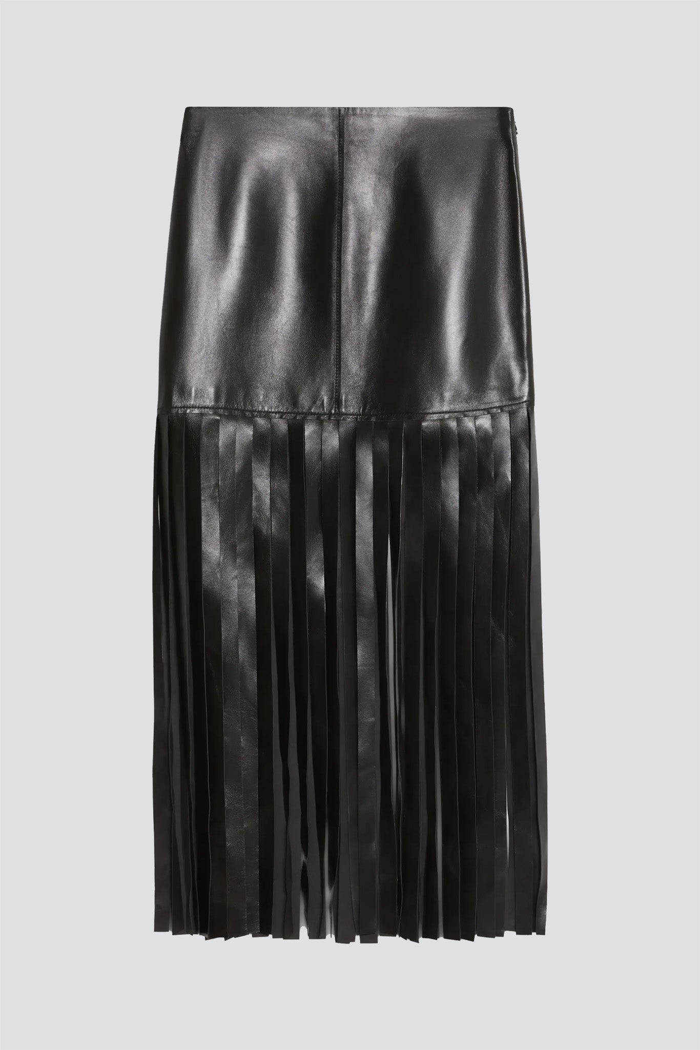 Black Viviana Leather Fringe Skirt