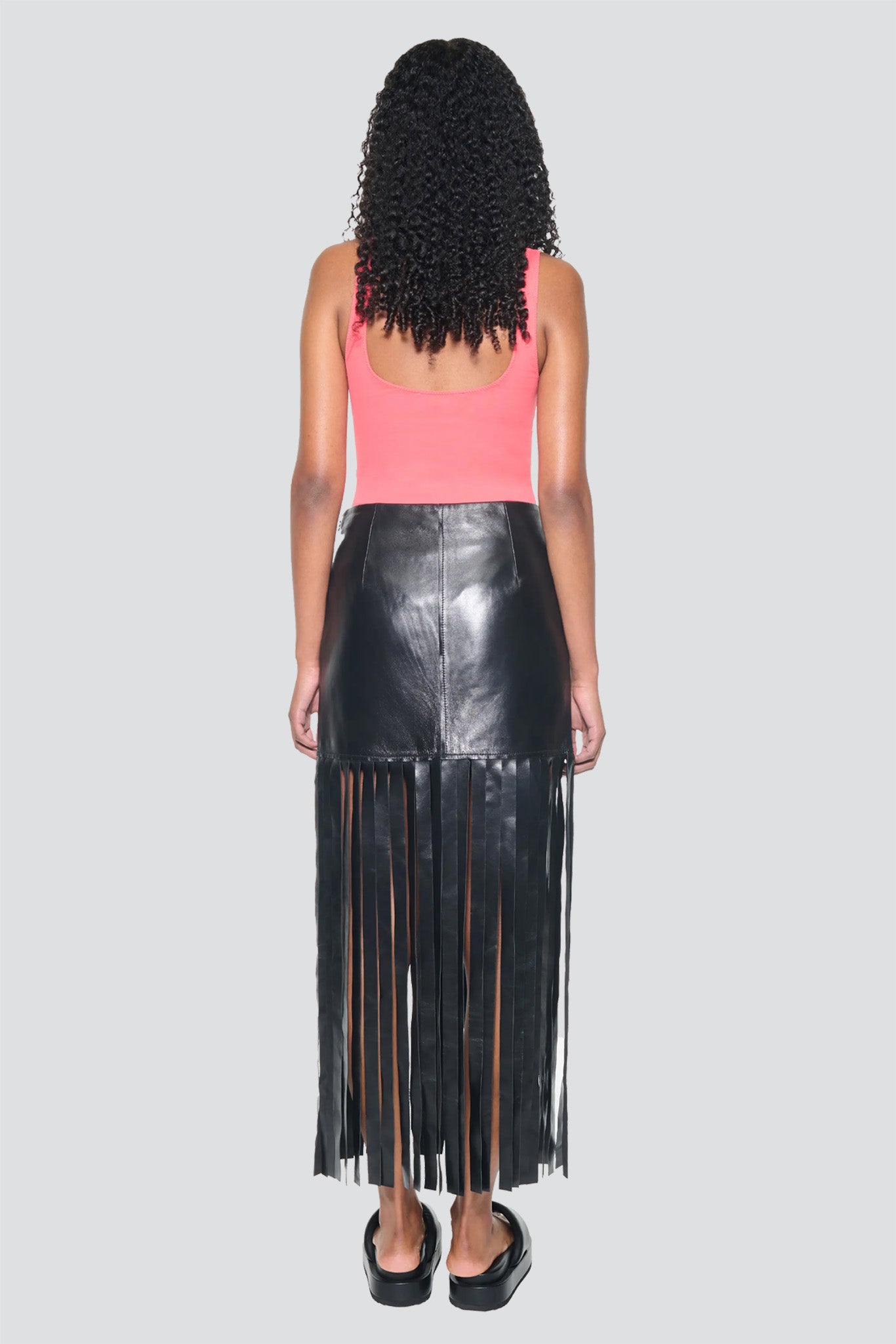 Black Viviana Leather Fringe Skirt