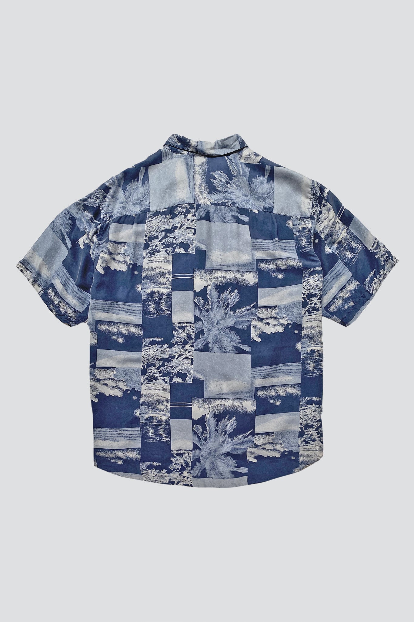 Blue Silk Sea Square Print Button Up