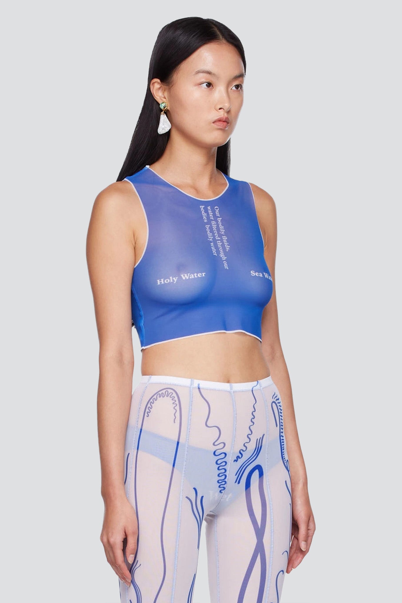 Blue Wet Script Crop Top