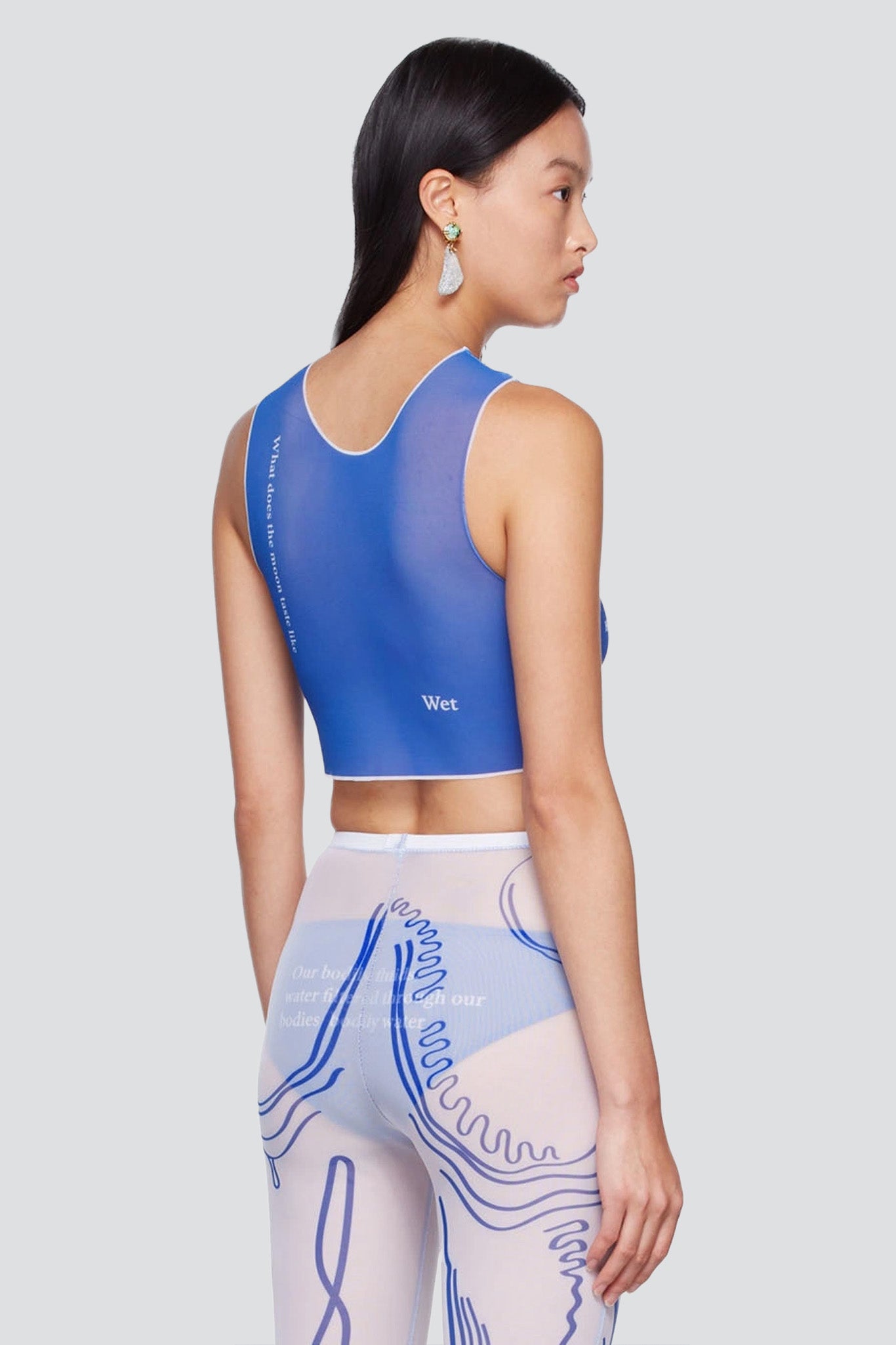 Blue Wet Script Crop Top