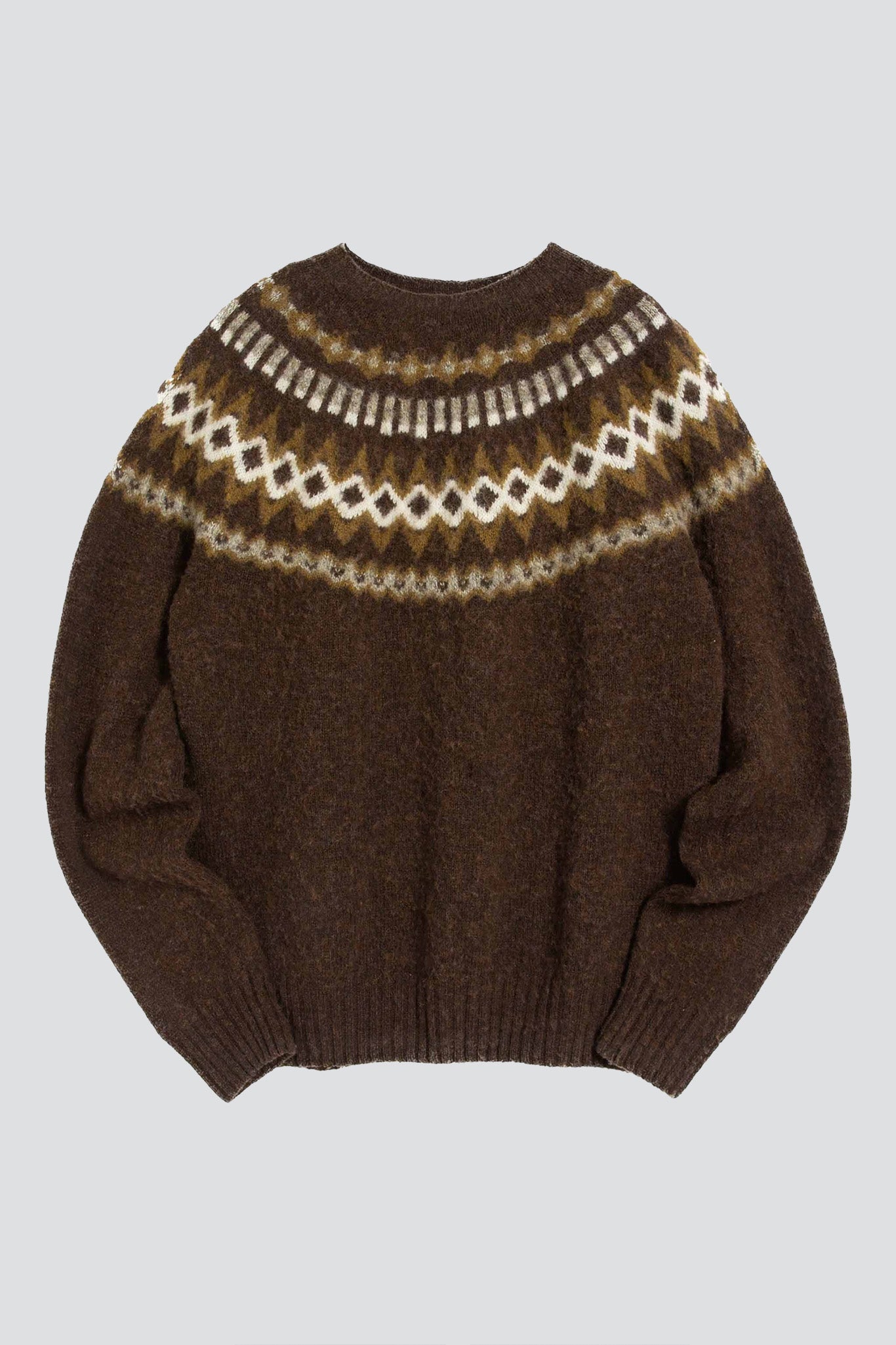 Brown Suedehead Fair Isle Crew Neck Jumper