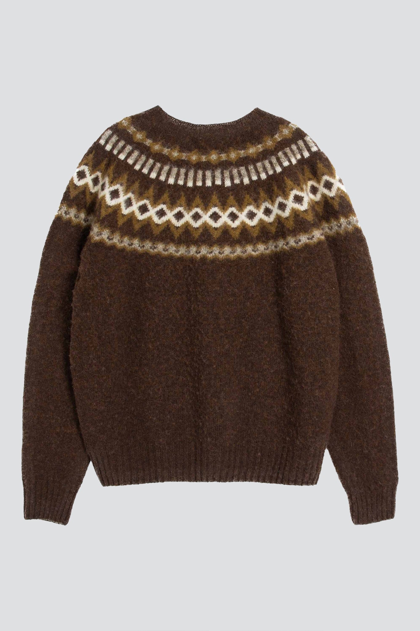 Brown Suedehead Fair Isle Crew Neck Jumper