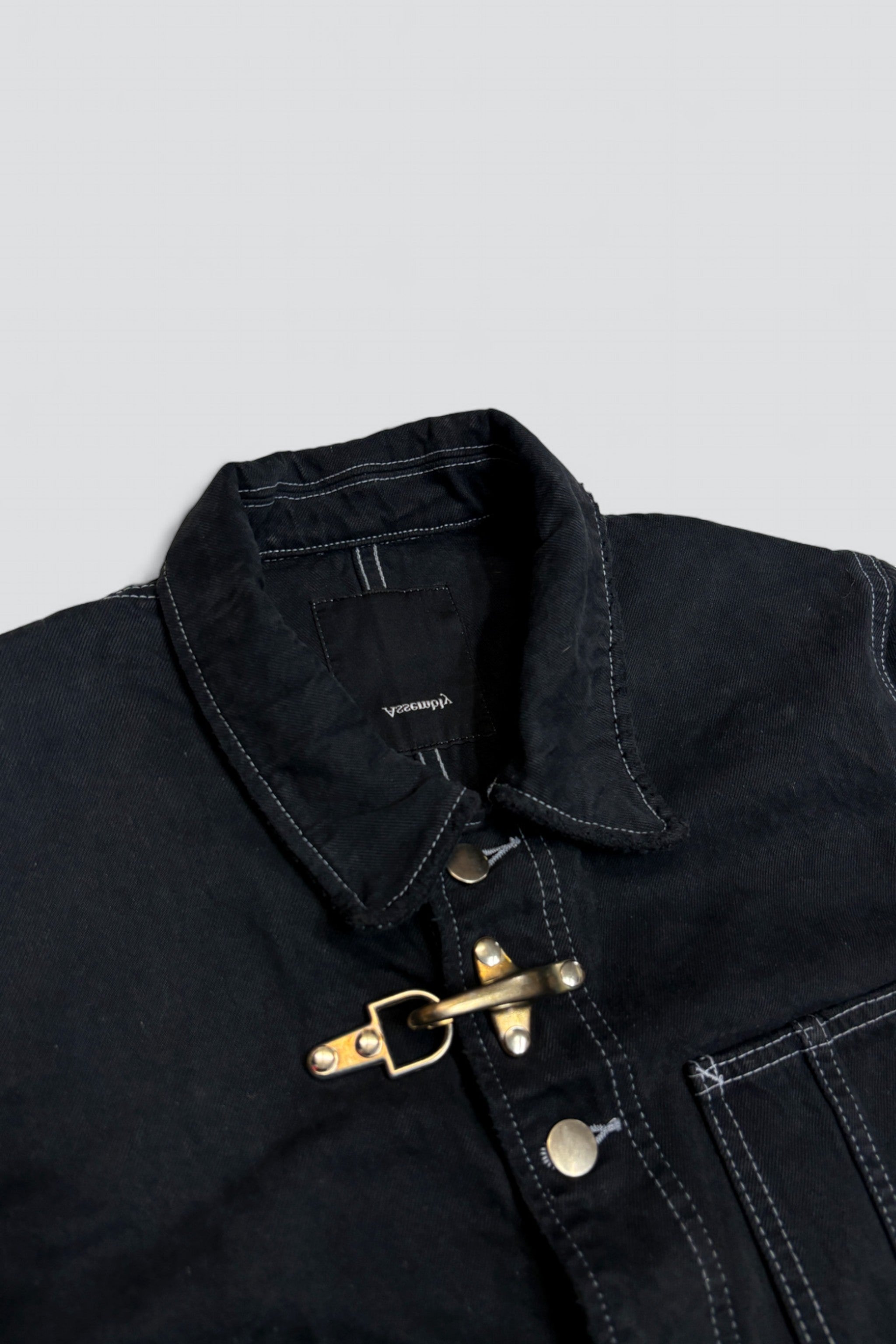 Black Contrast Stitch Denim Reflector Fireman Field Coat