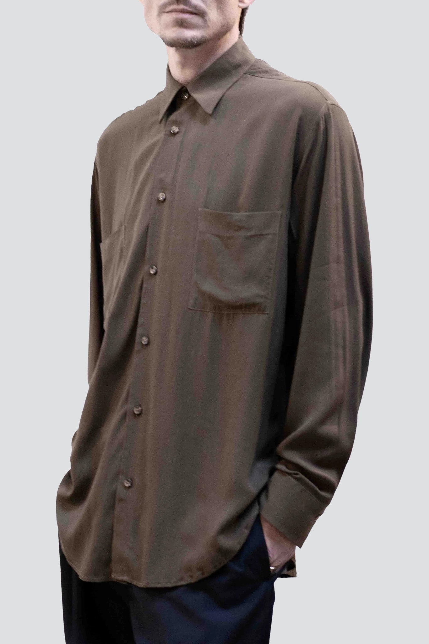 Dark Taupe Rayon Dress Shirt