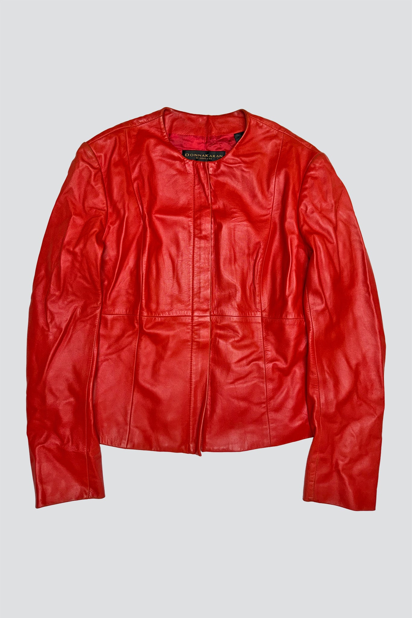 Donna Karan Hot Red Leather Short Jacket