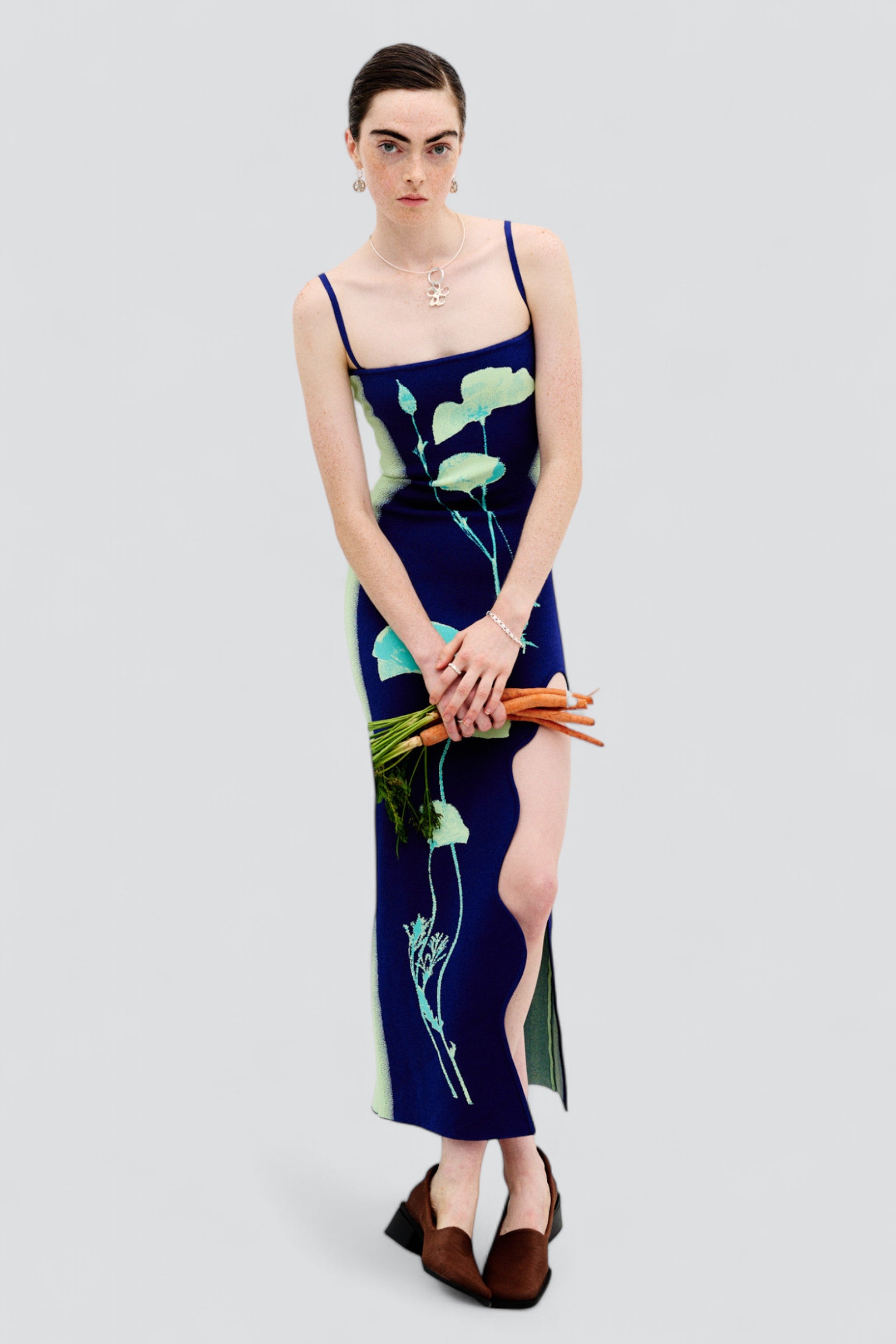 Midnight Navy Iris Flower Print Maxi Tank Dress