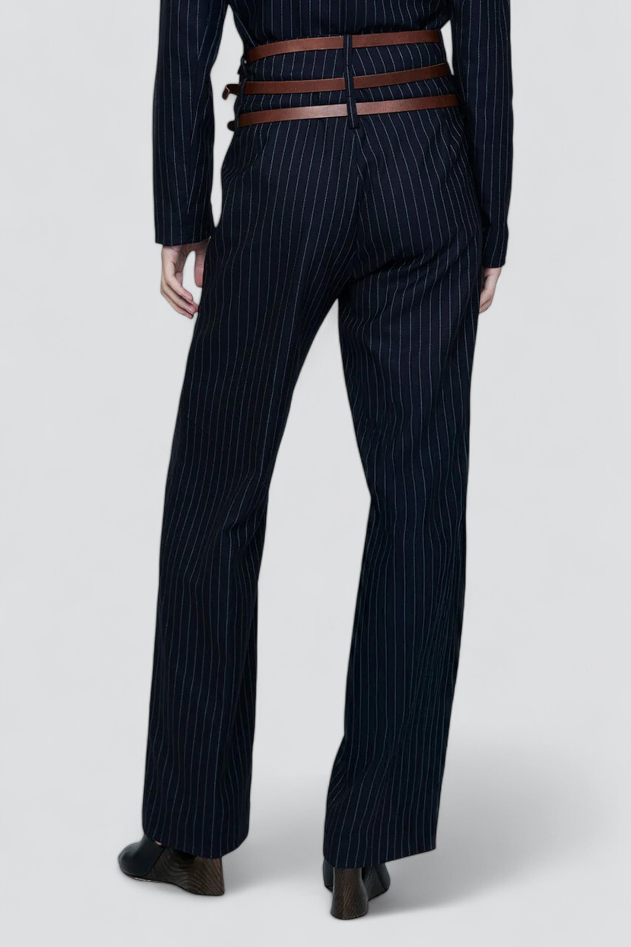 Navy Pinstripe Triple Belt Loop Trouser