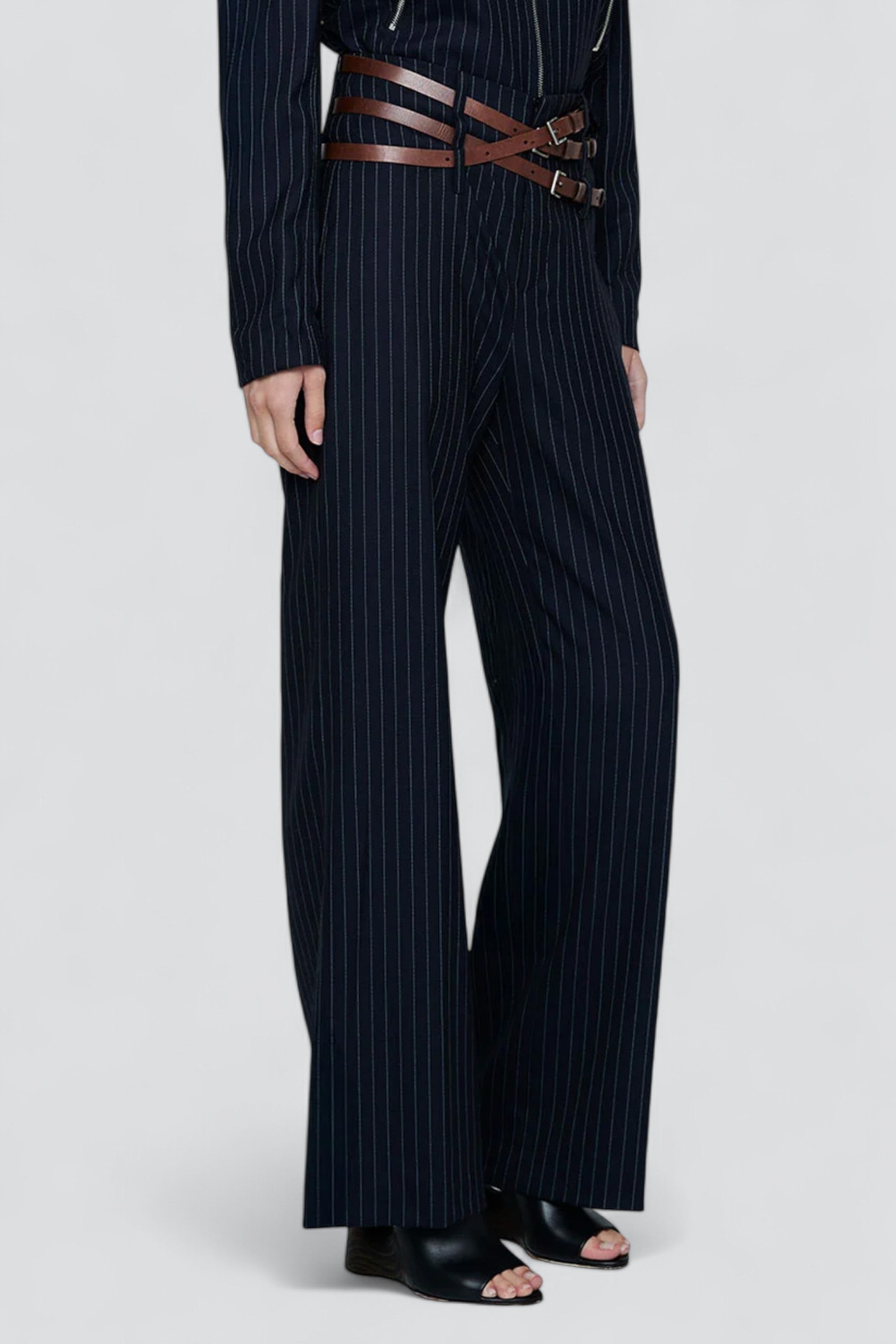 Navy Pinstripe Triple Belt Loop Trouser