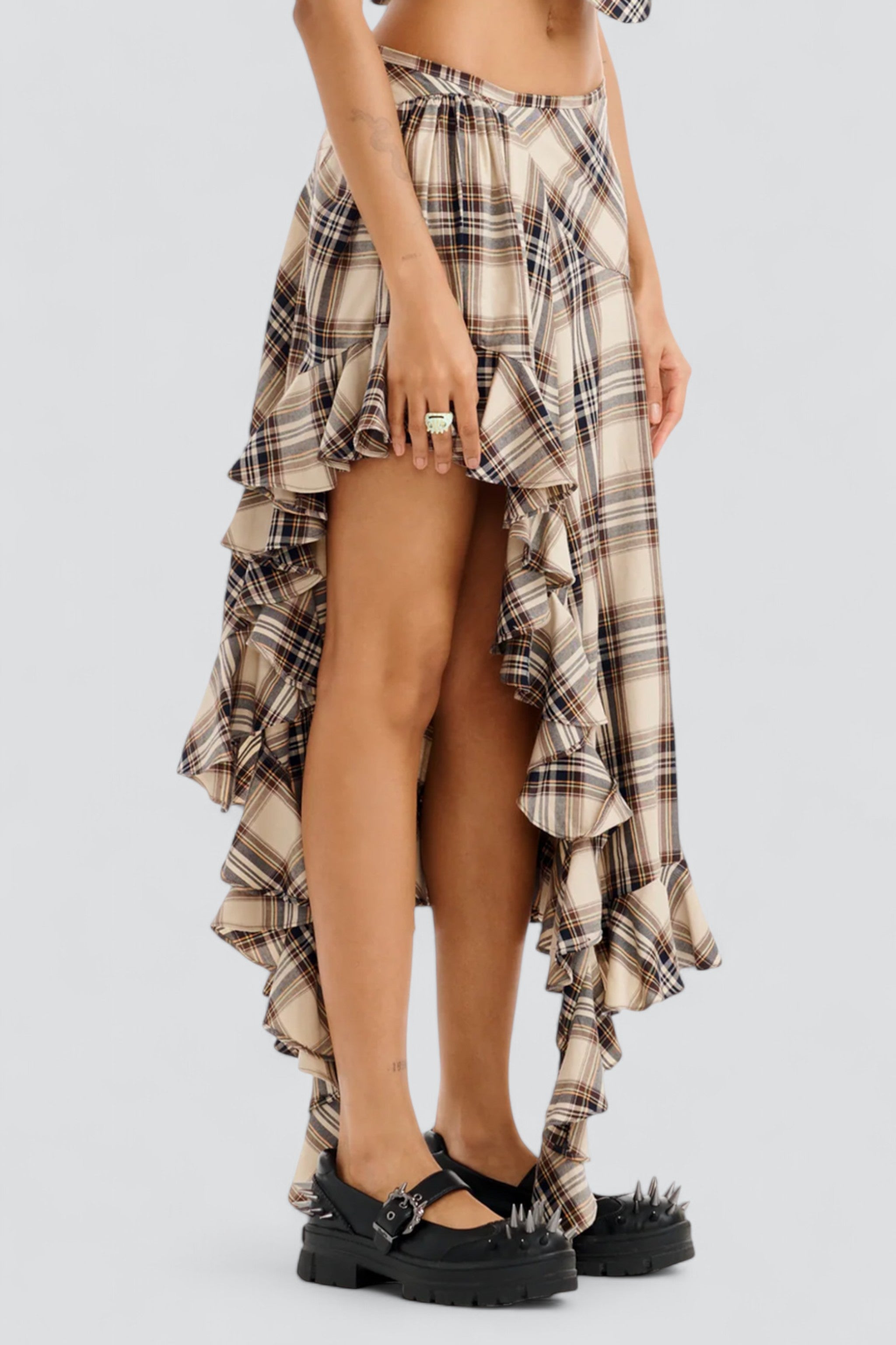 Sand Plaid Cotton Florist Skirt