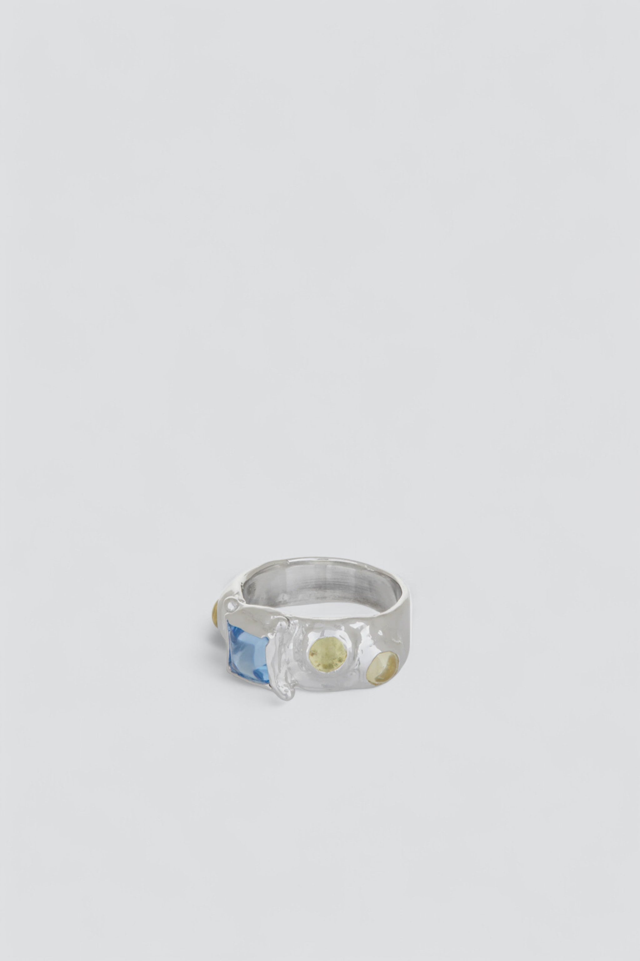 Silver/Light Blue Suede Ring