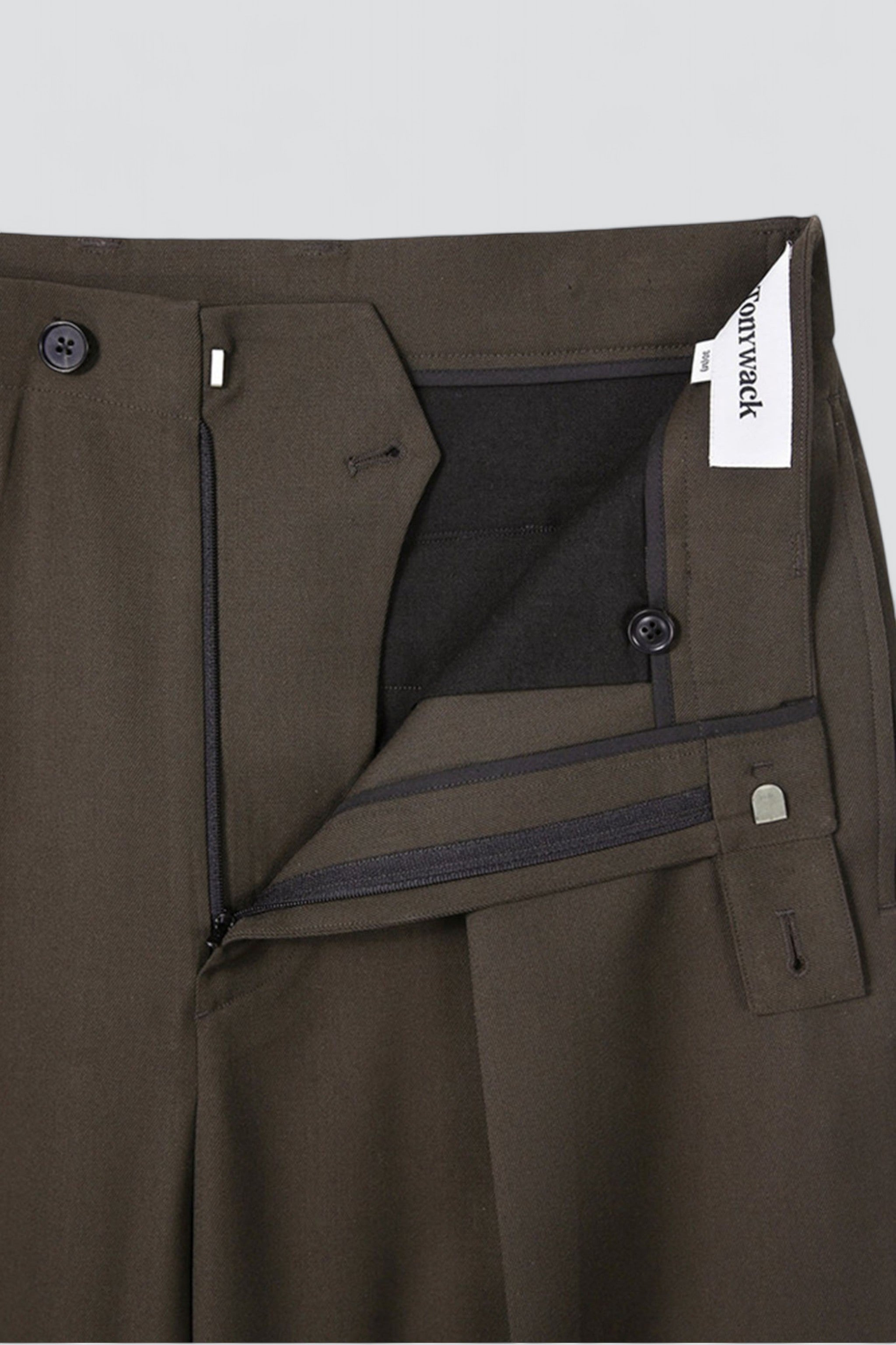 Brown Wool Twill Pleated Wide Trousers