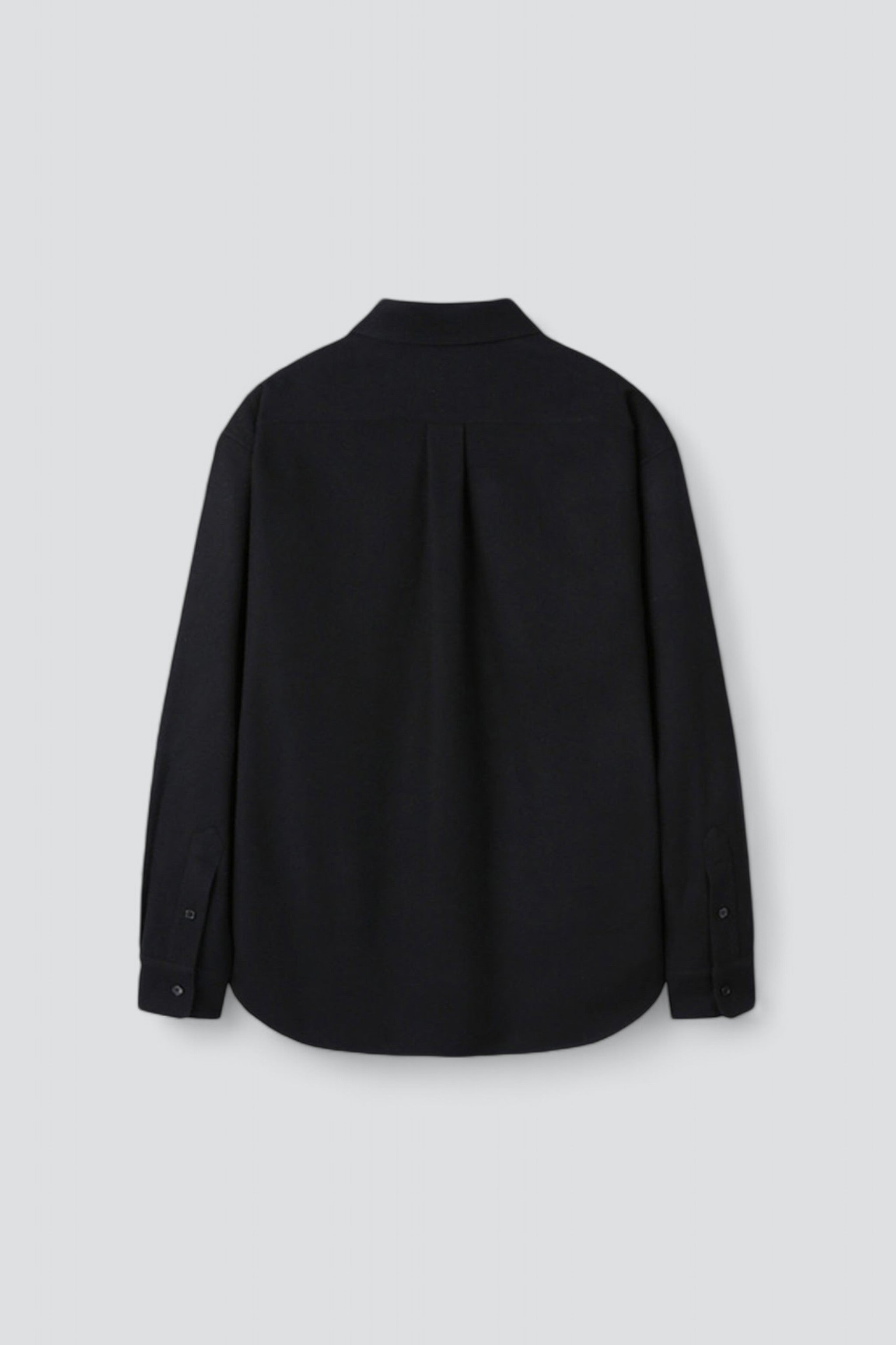 Black Virgin Wool Hidden Placket Shirt