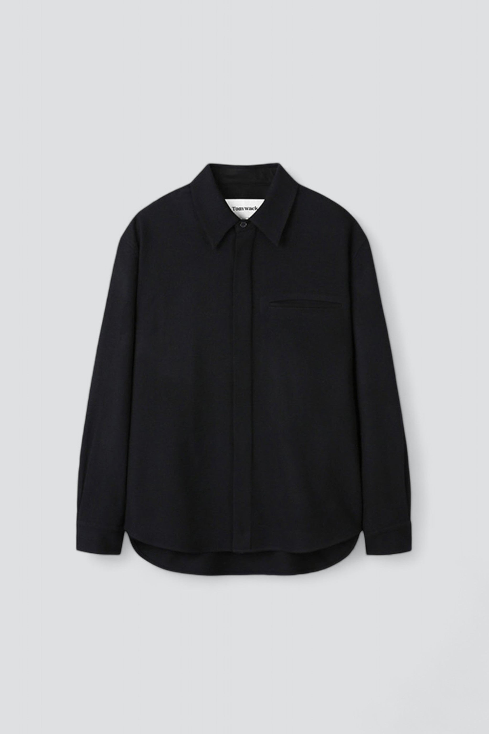 Black Virgin Wool Hidden Placket Shirt