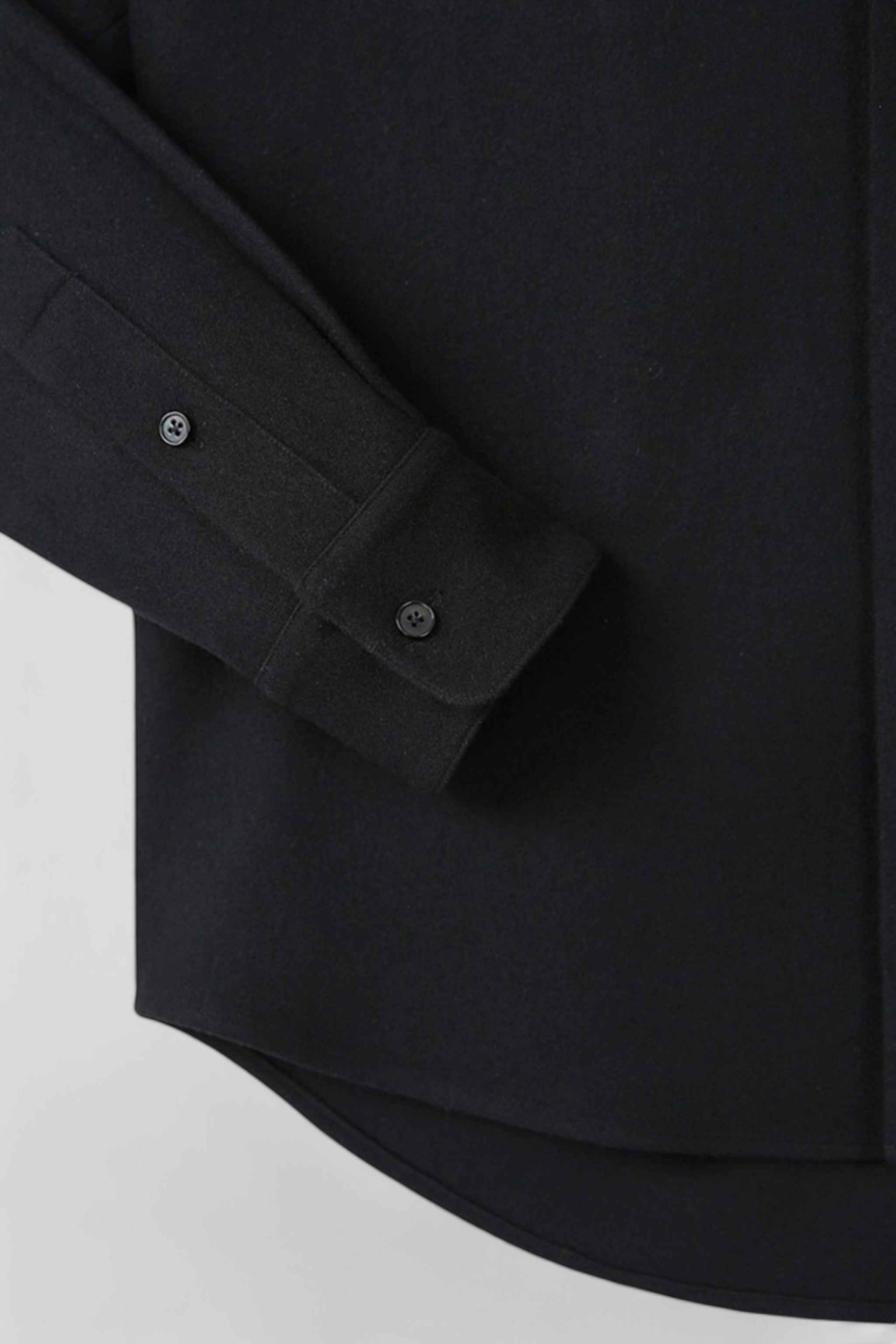 Black Virgin Wool Hidden Placket Shirt