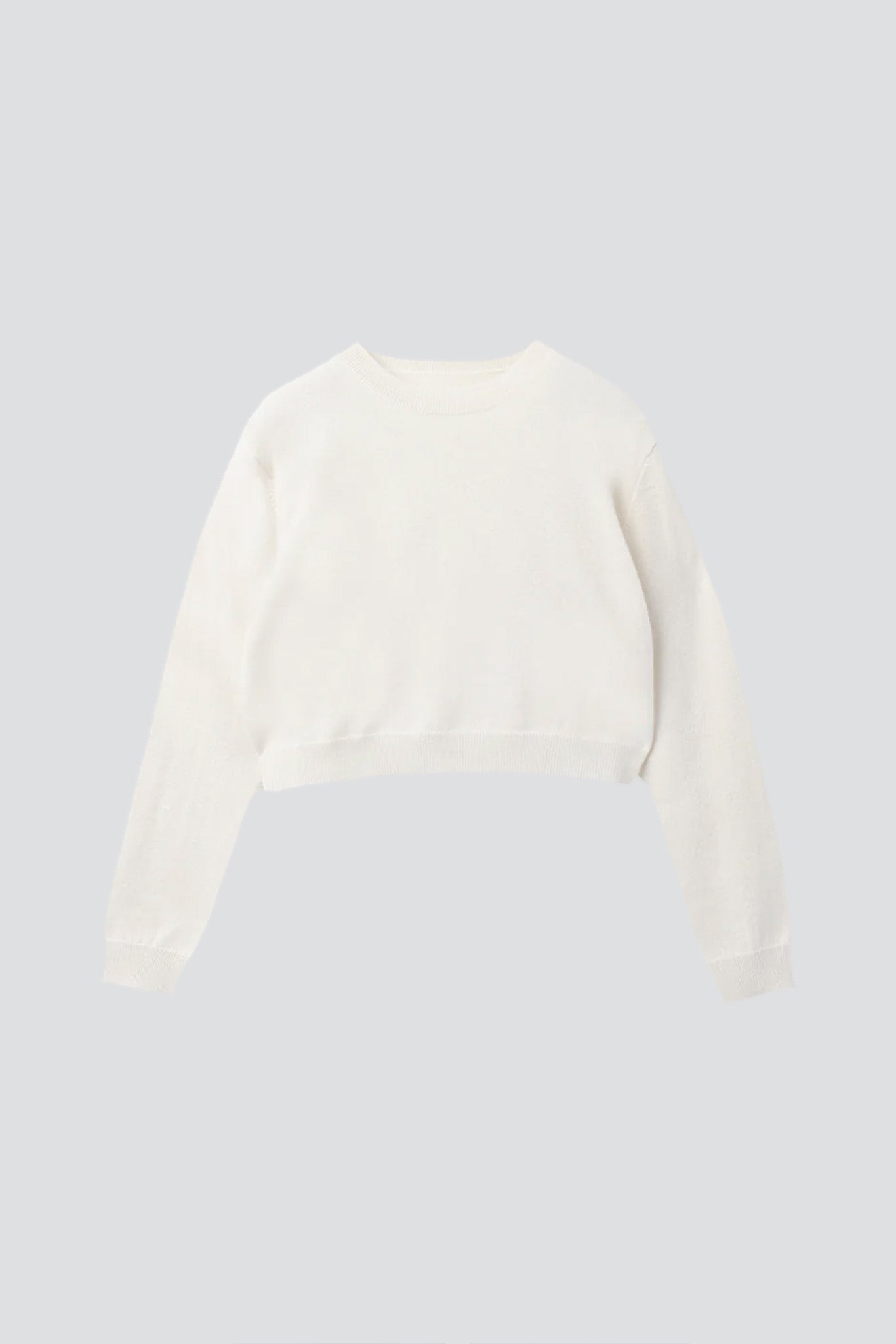 White Cashmere Crop Long Sleeve Sweater