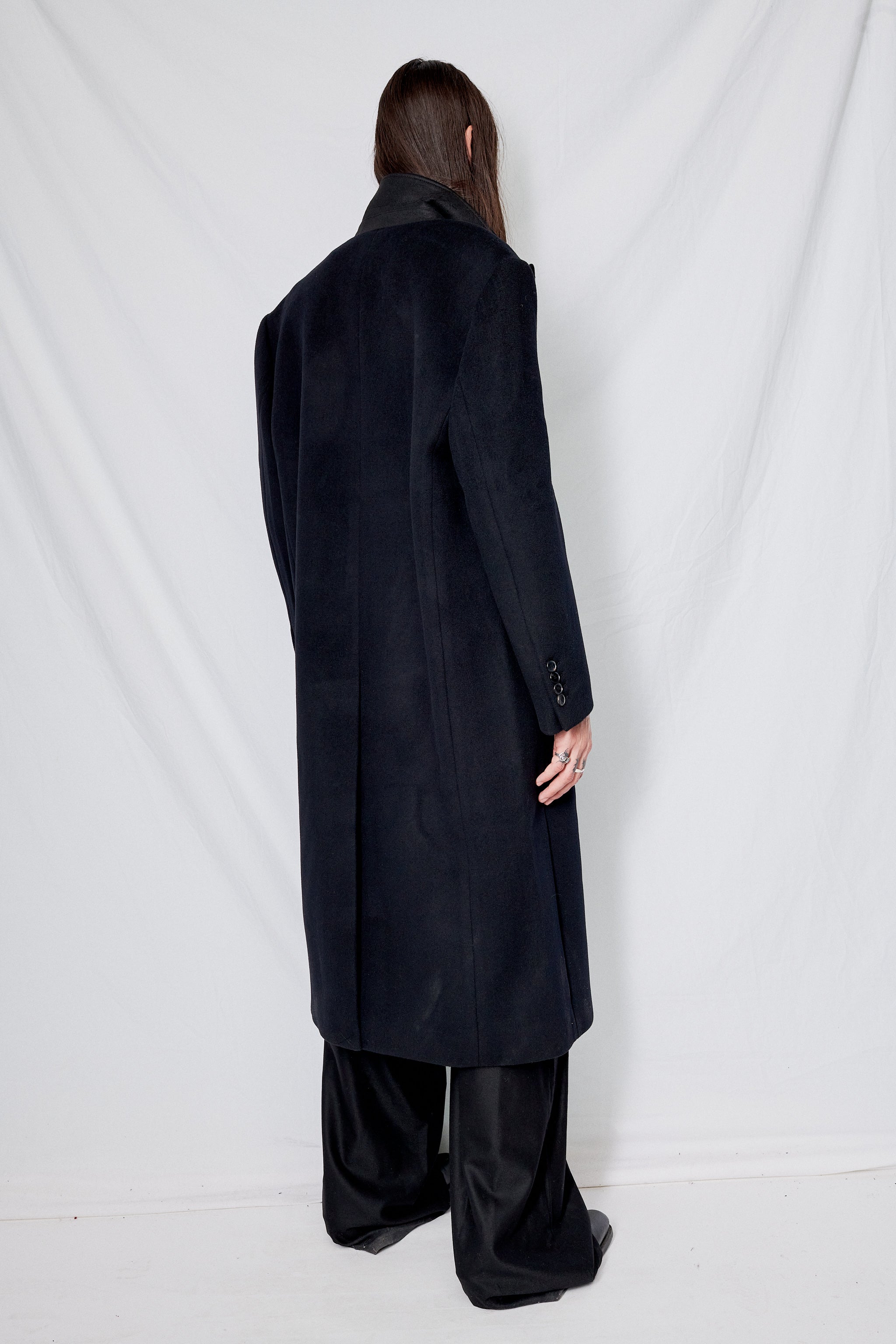 Unisex Black Wool Tailored Double Breast Coat