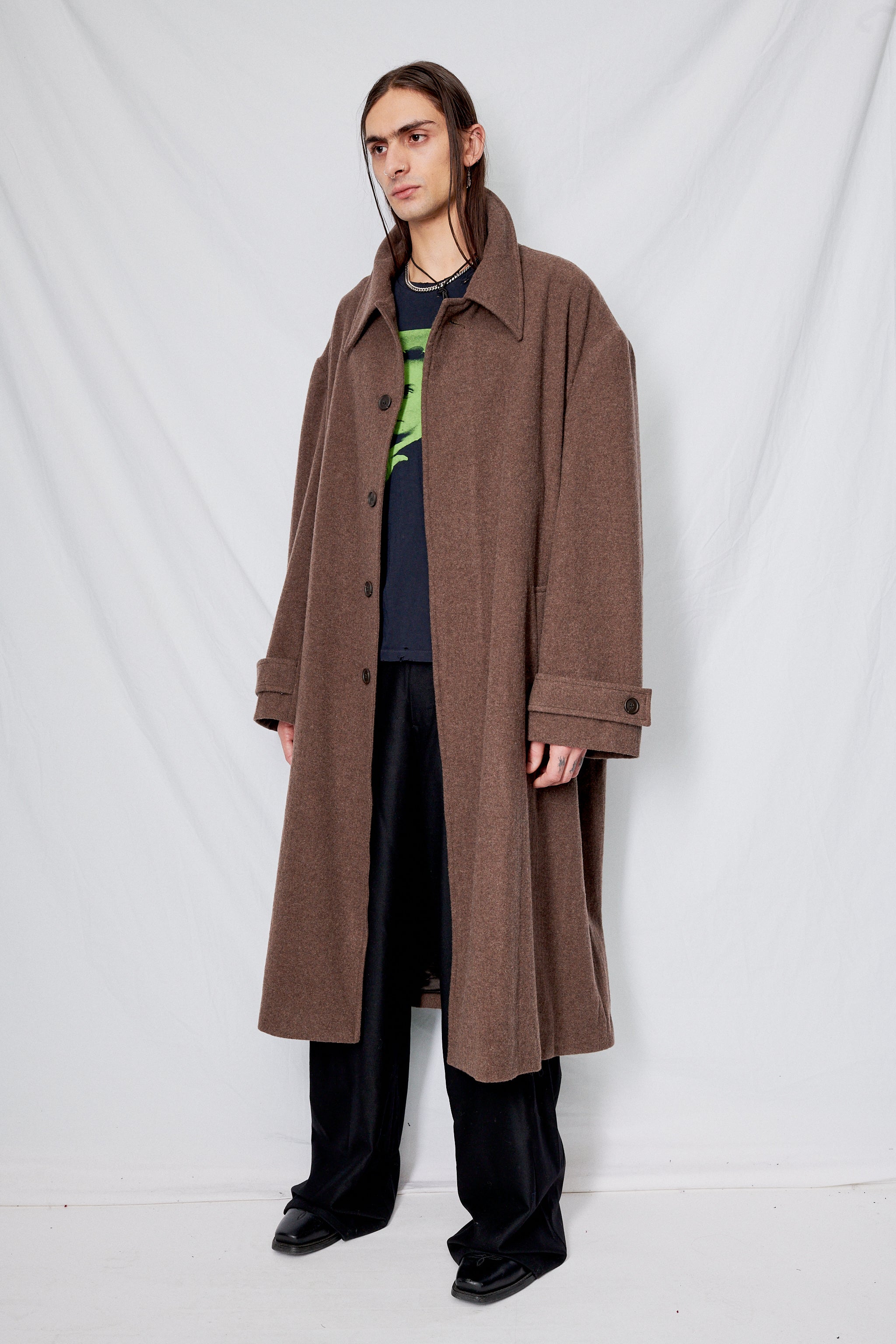 Brown Melange Heavy Wool Overcoat