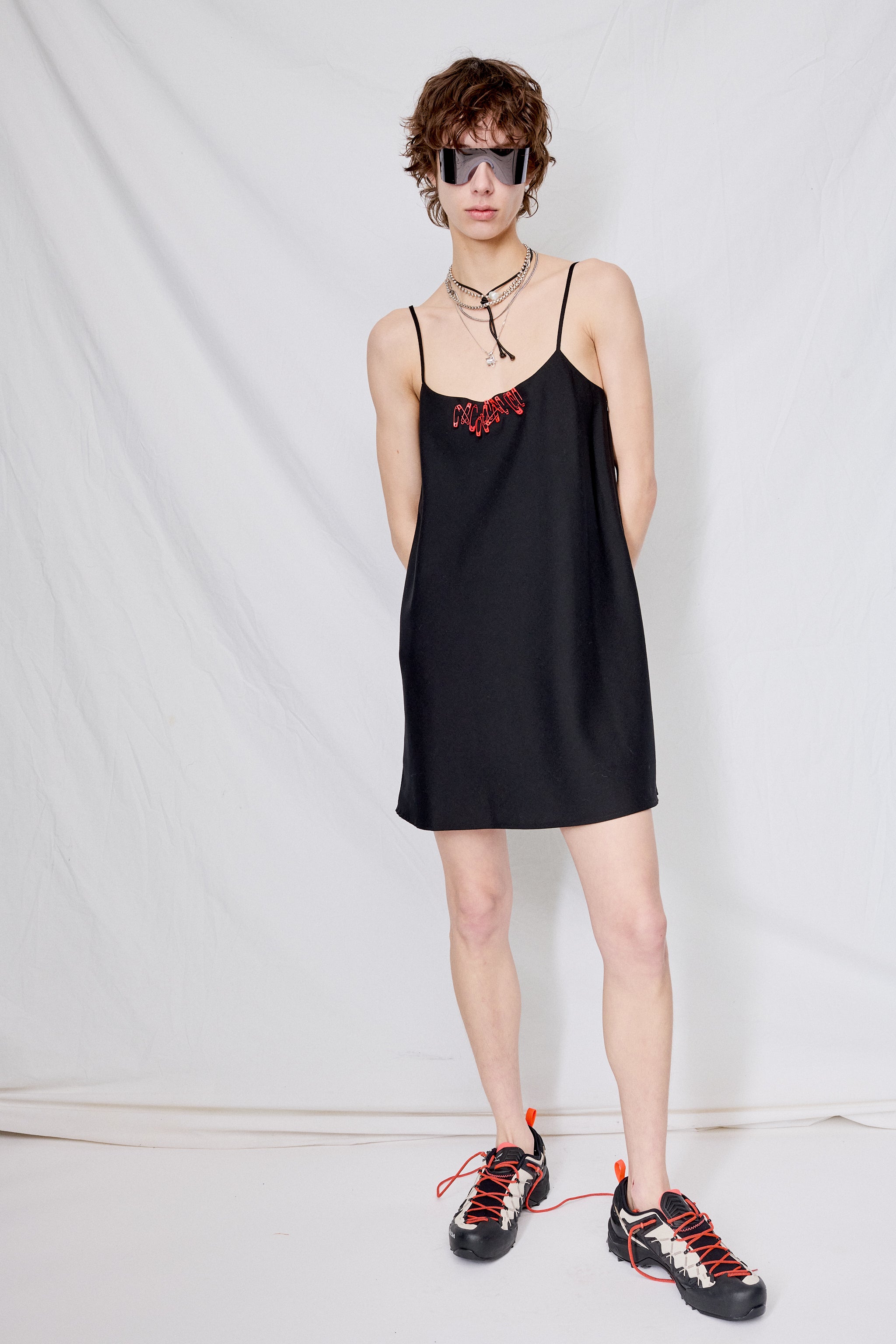 Black Suiting Pin Swing Dress