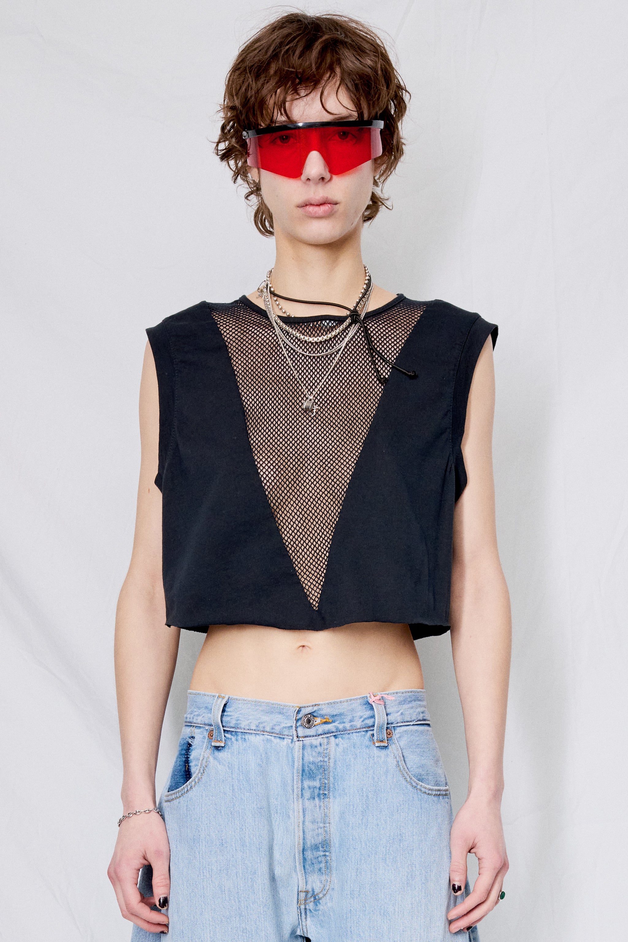 Black Jersey Panel Crop Top