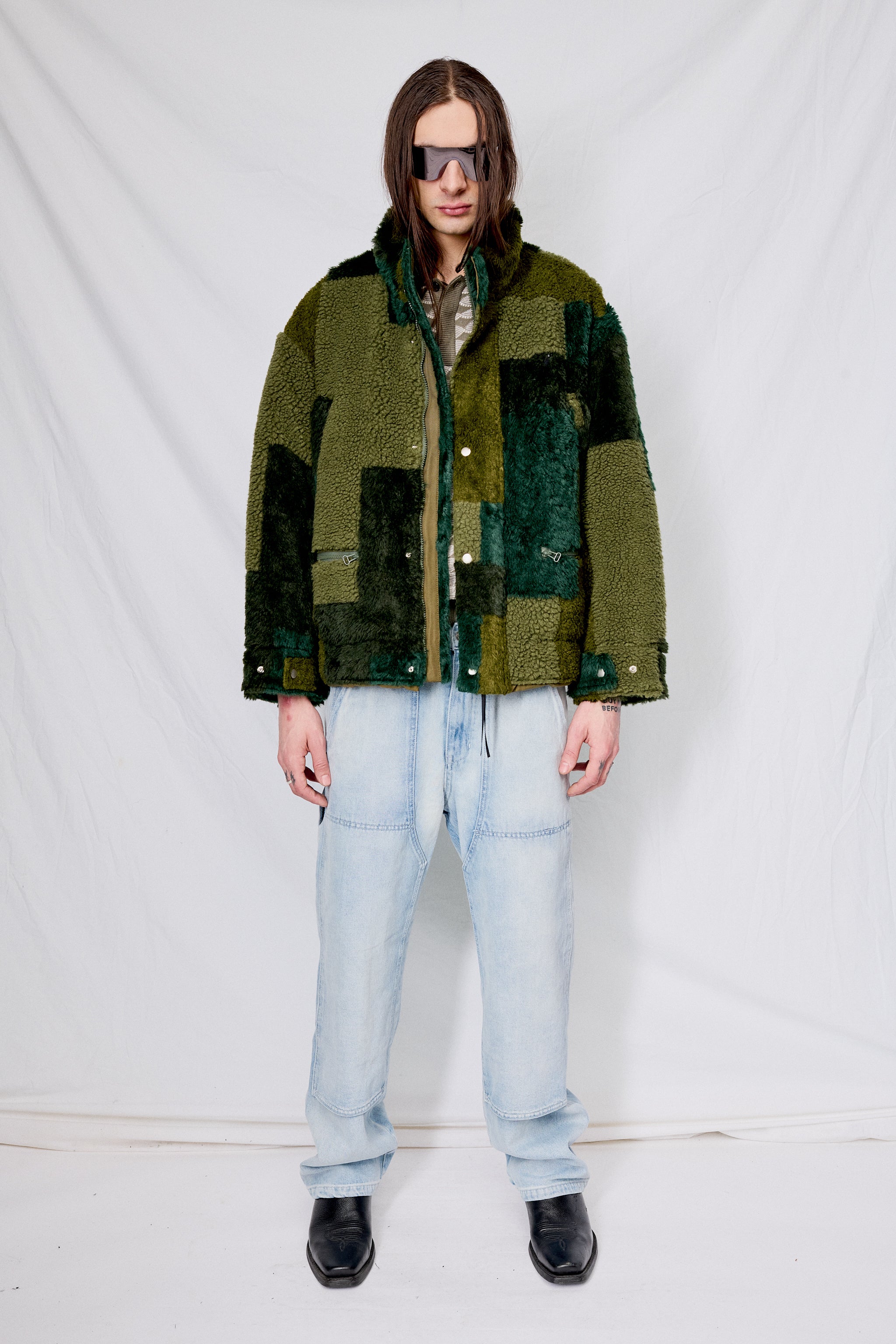 Olive Jacquard Boa Stand Blouson