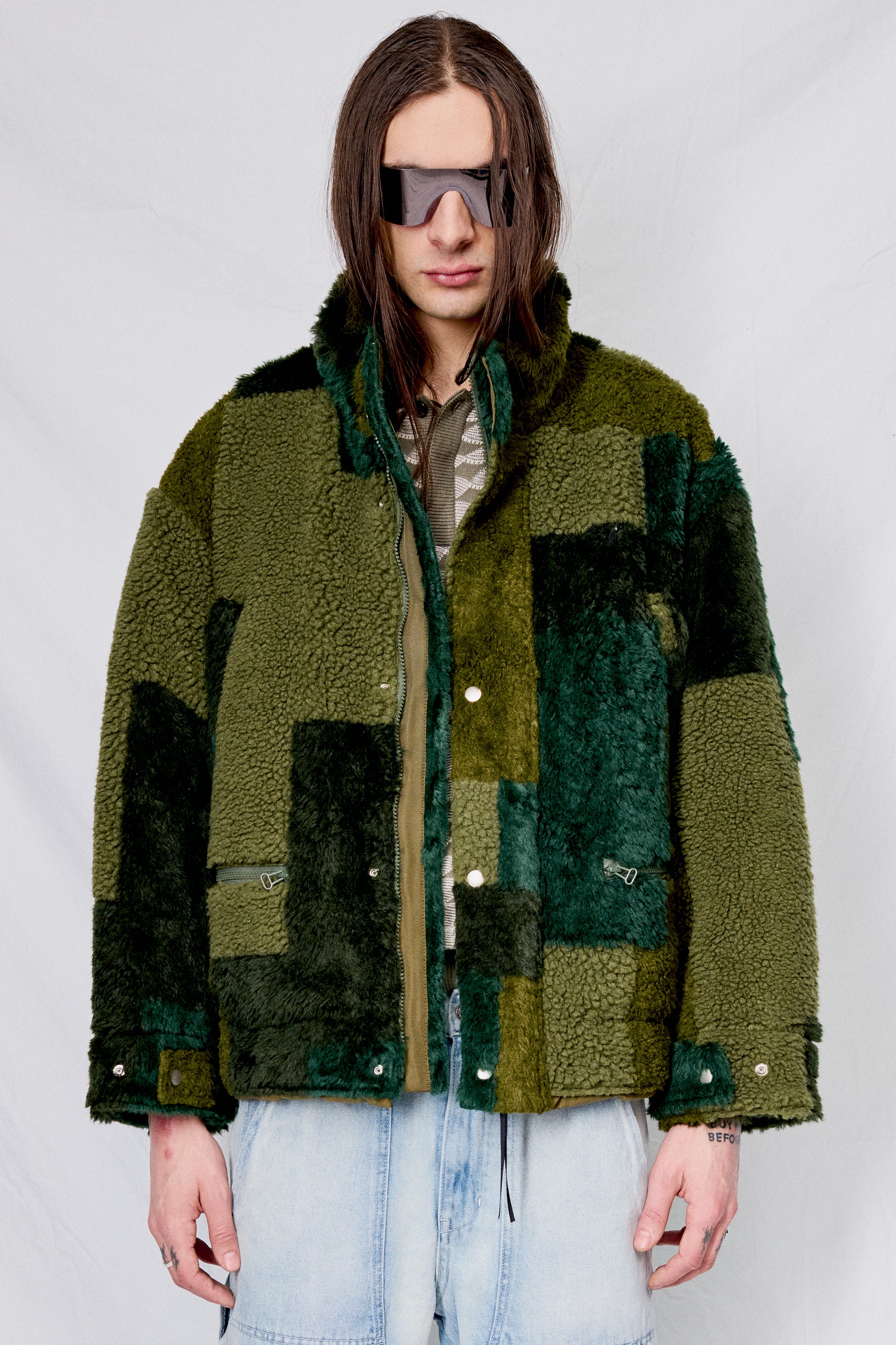 Olive Jacquard Boa Stand Blouson - Yoke | Assembly New York