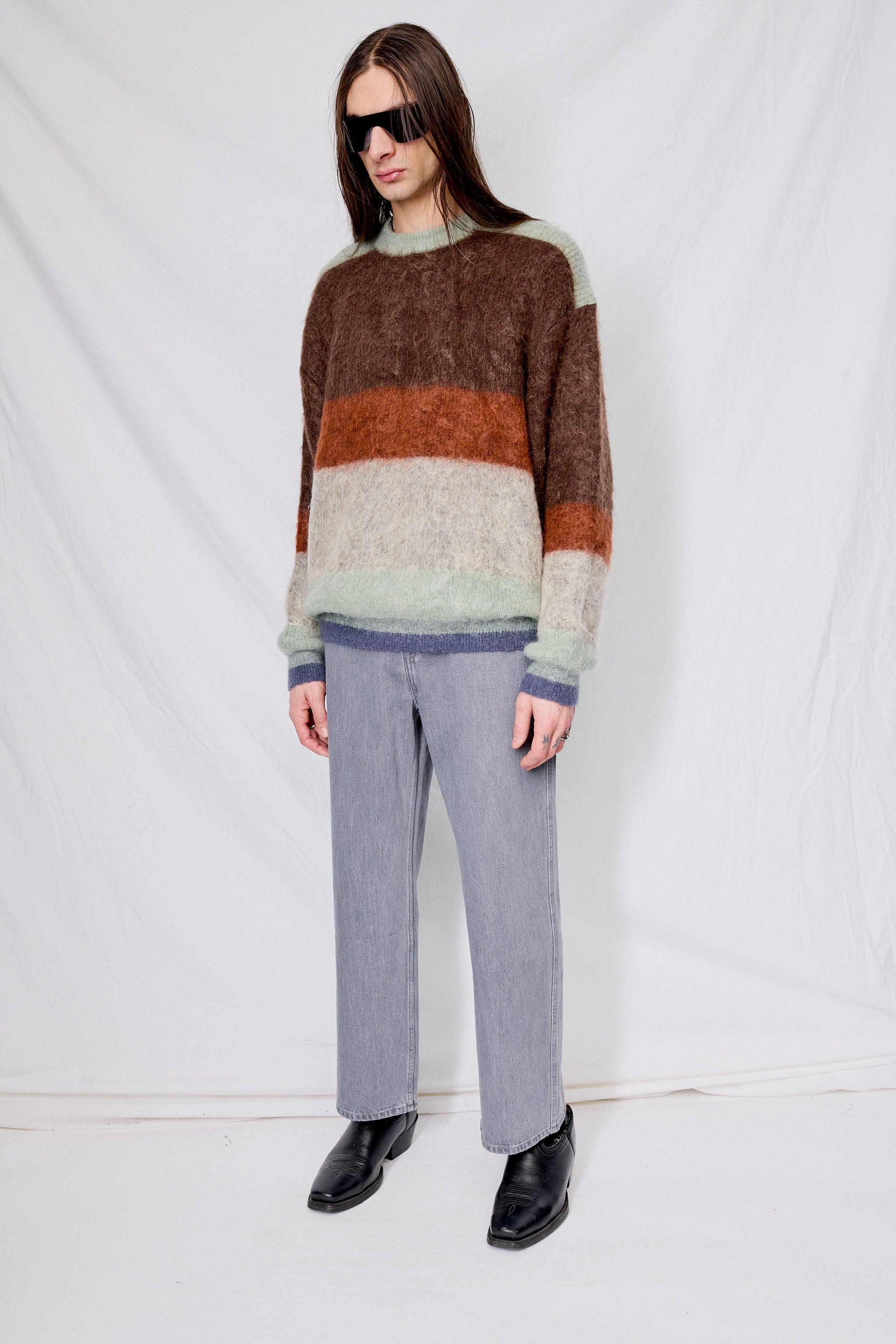 Brown Mohair Border Crewneck - Yoke | Assembly New York