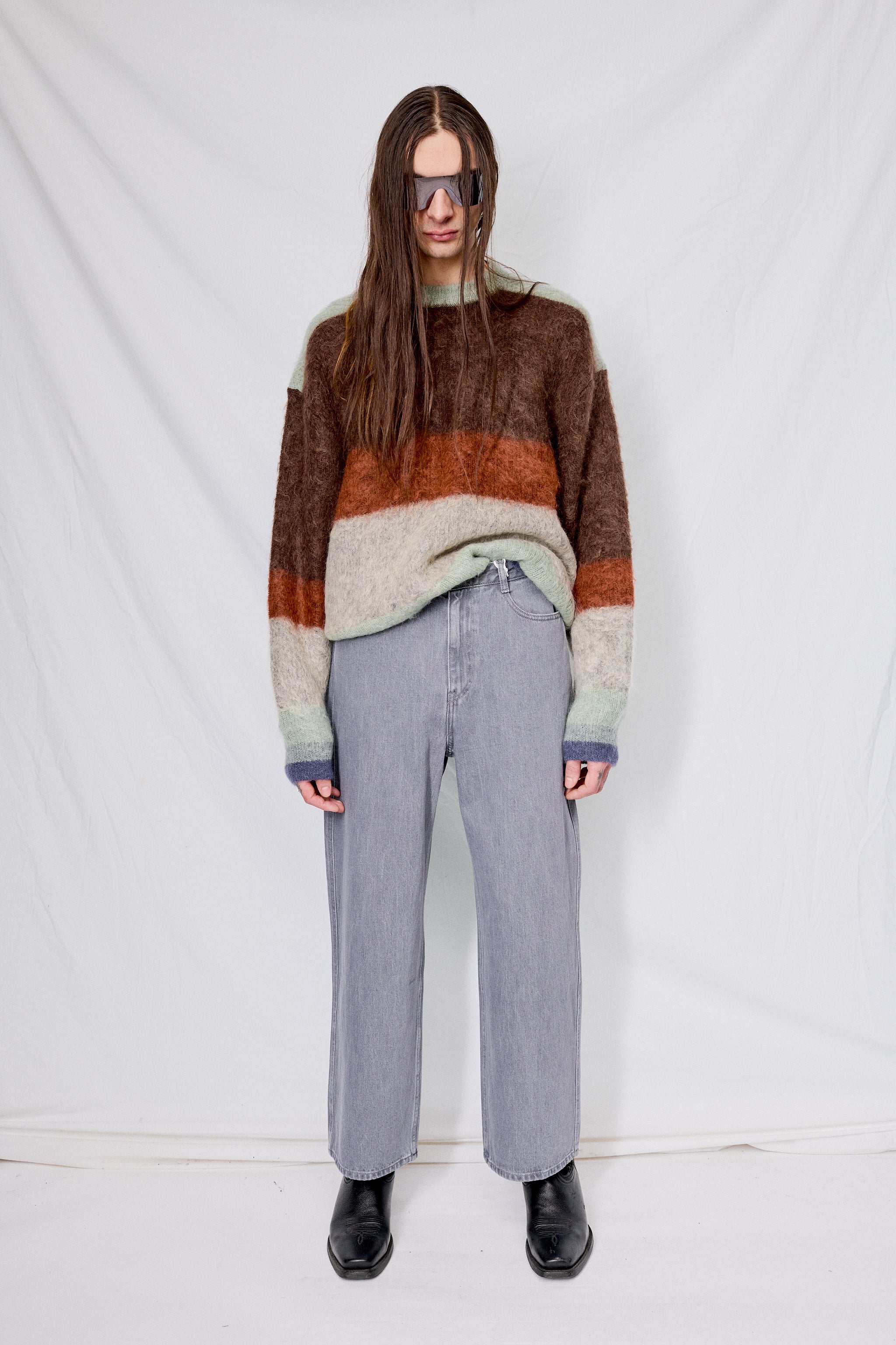 Brown Mohair Border Crewneck