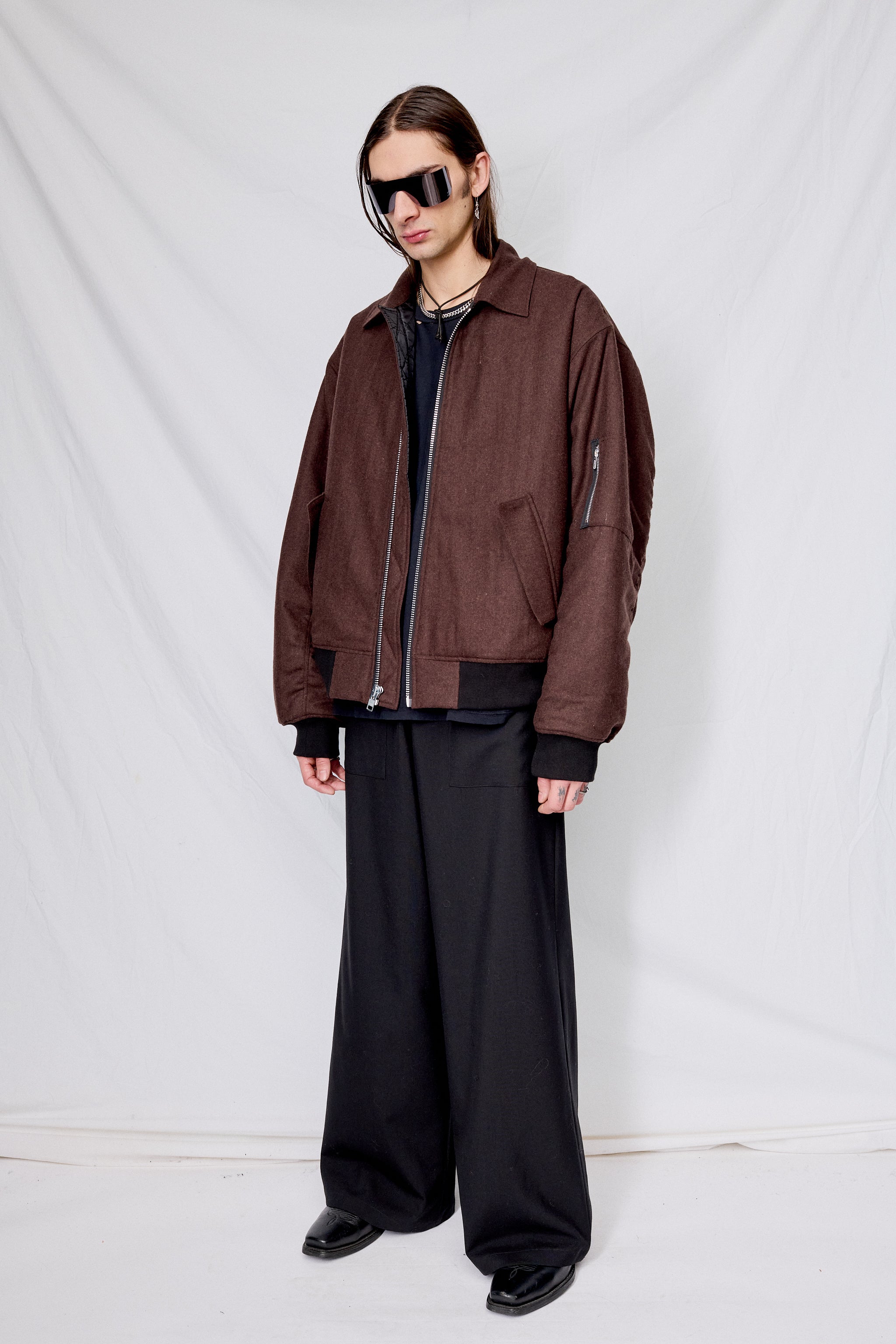 Brown Melange Wool Tanker Jacket