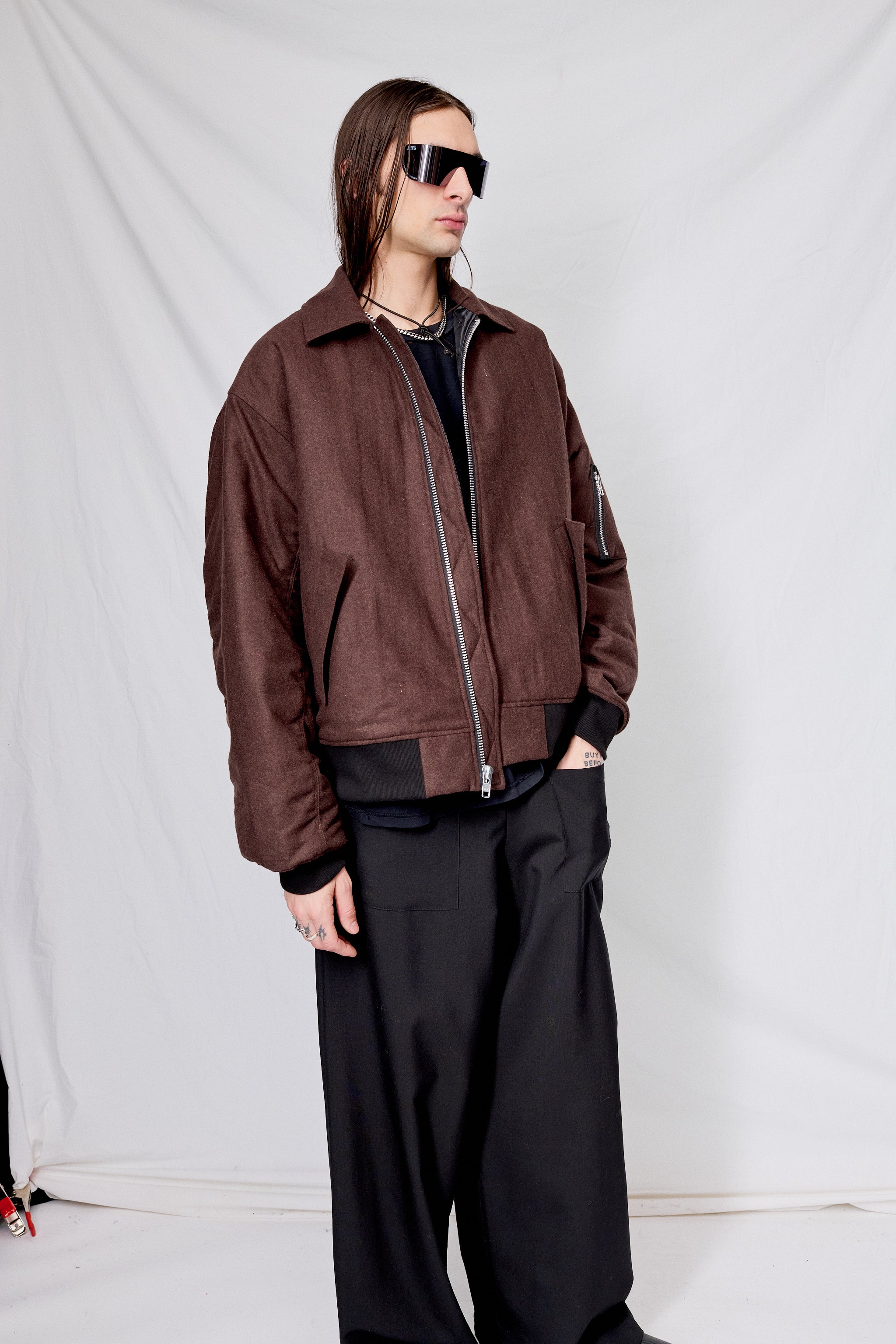 Brown Melange Wool Tanker Jacket