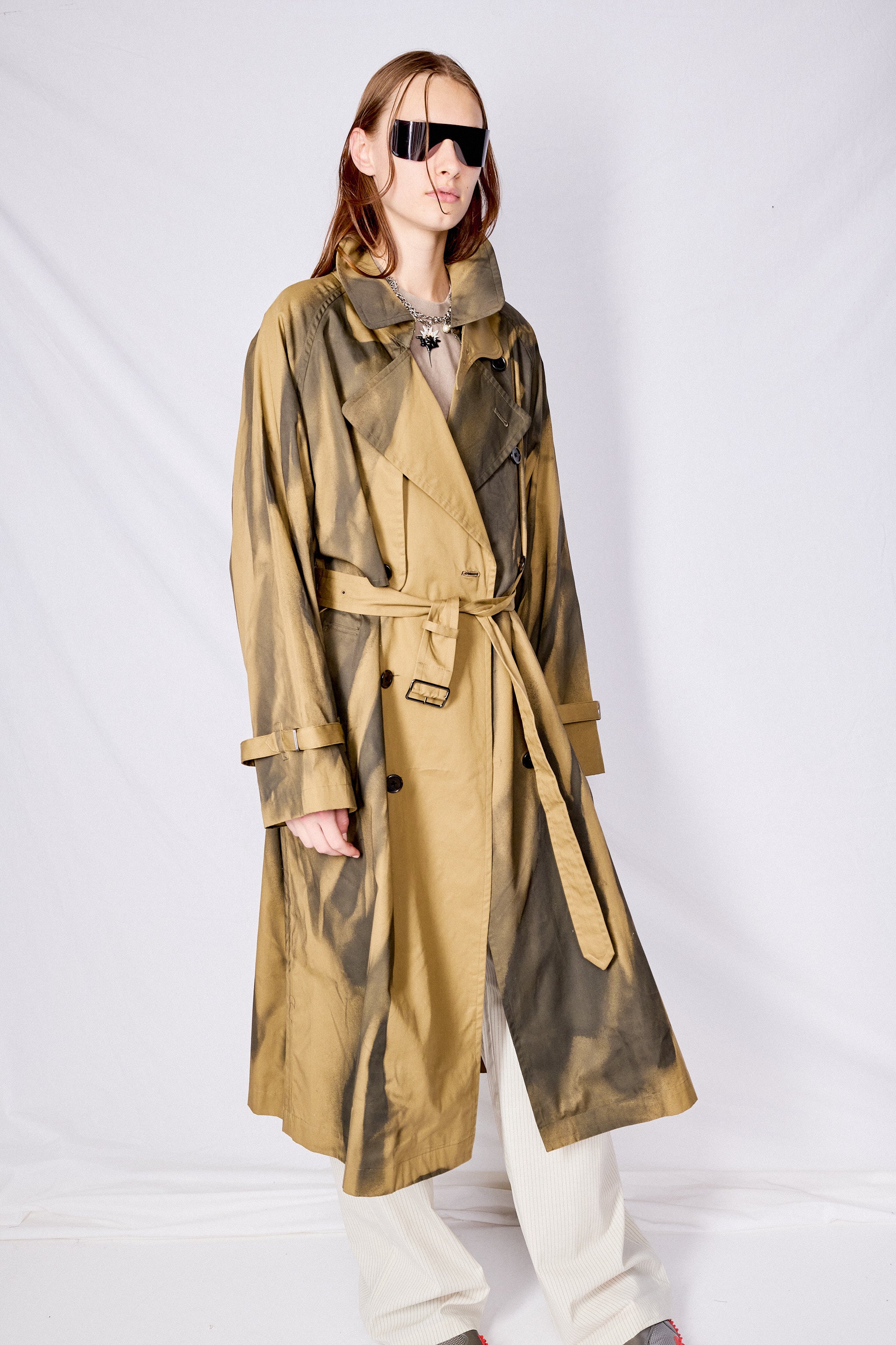 Khaki Spray Printed Trench Coat