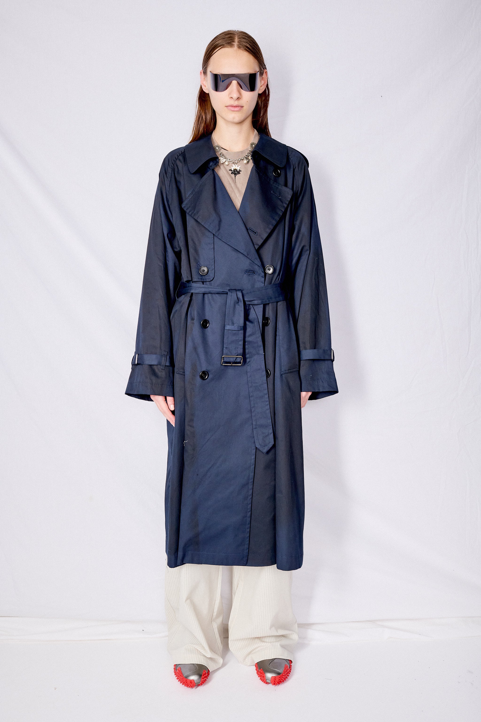 Navy Spray Printed Trench Coat