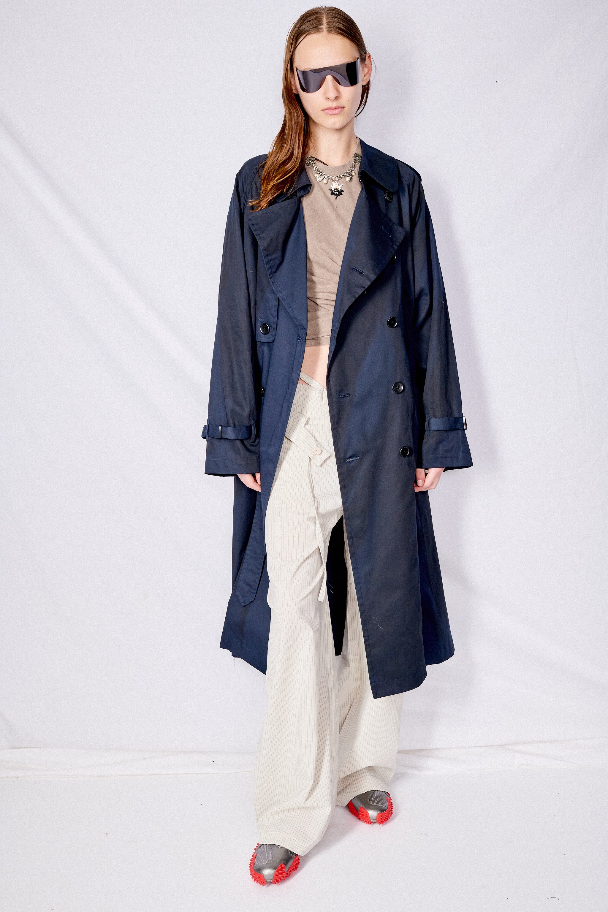 Navy Spray Printed Trench Coat