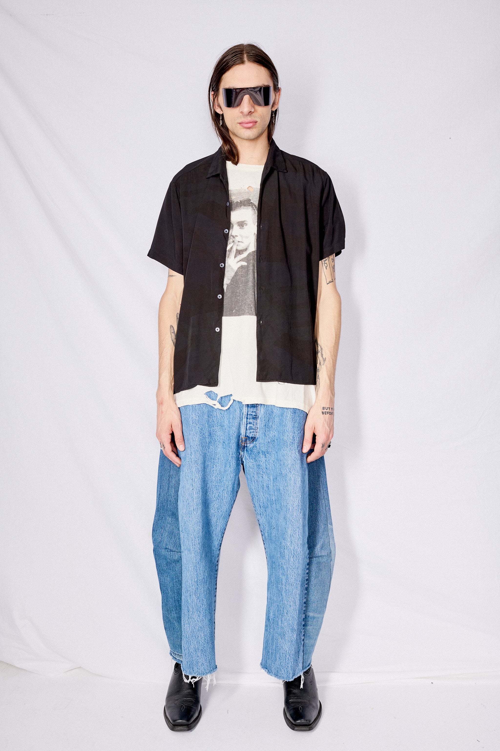 Black Overdyed Rayon Camp Shirt