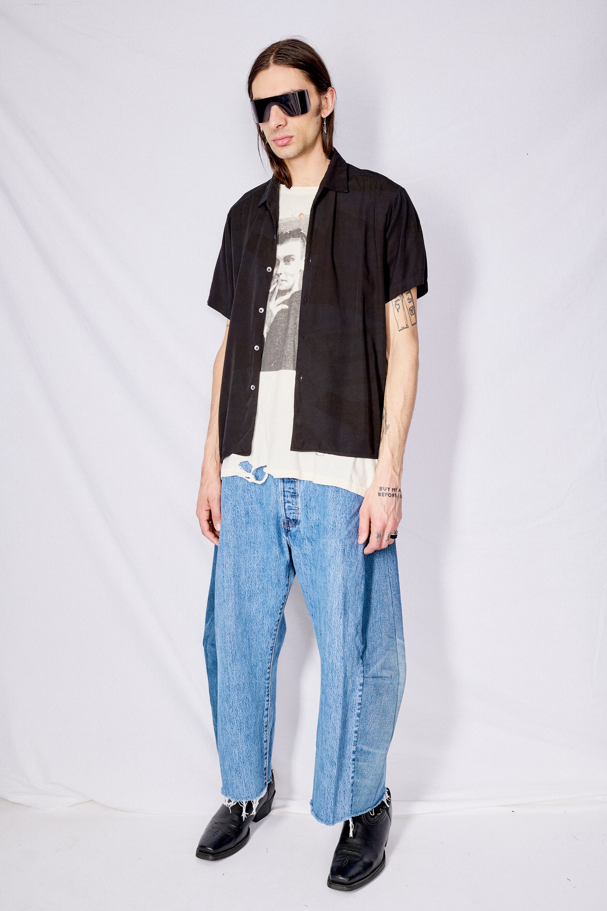 Black Overdyed Rayon Camp Shirt