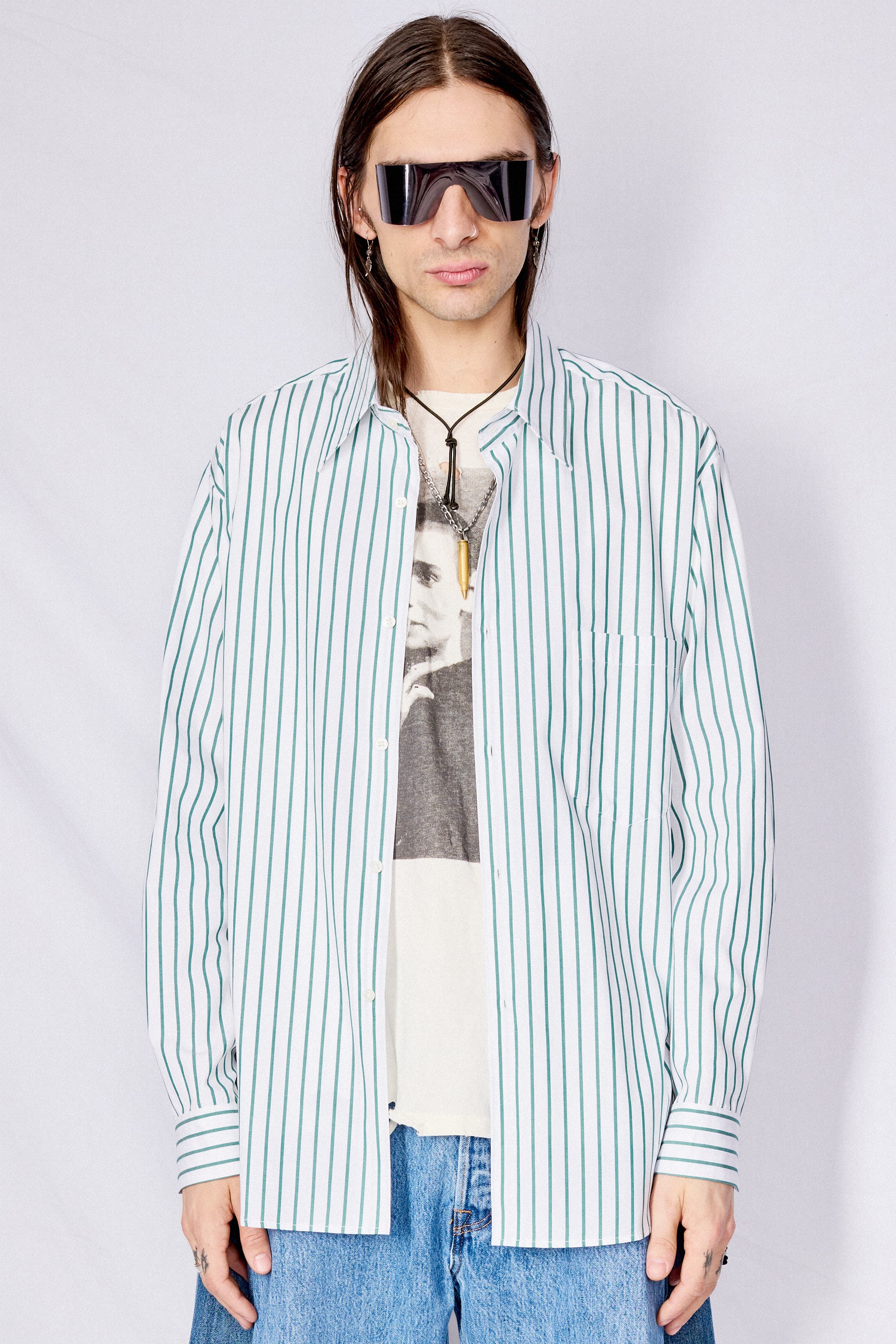 Green Stripe Poplin Classic Shirt