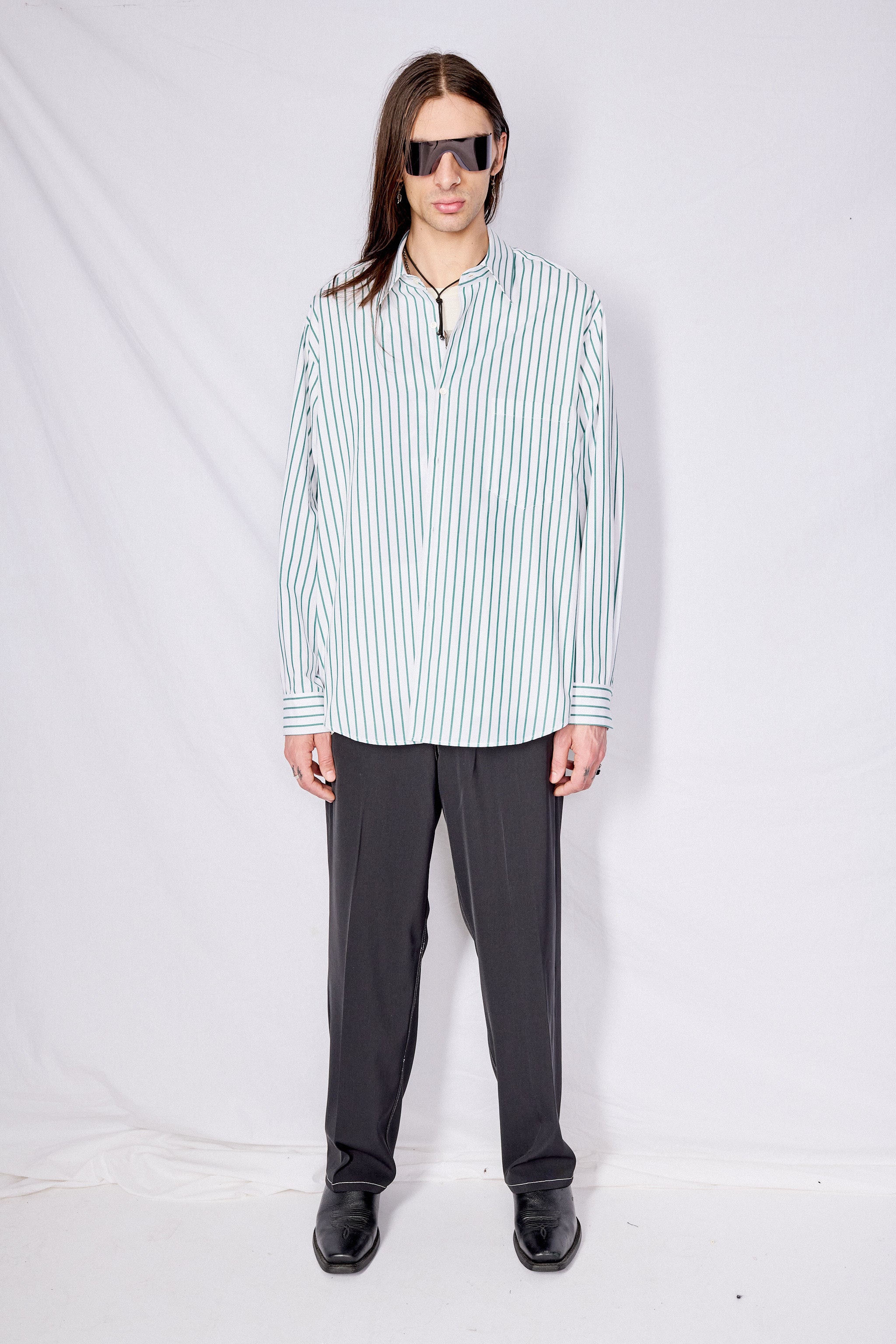 Green Stripe Poplin Classic Shirt