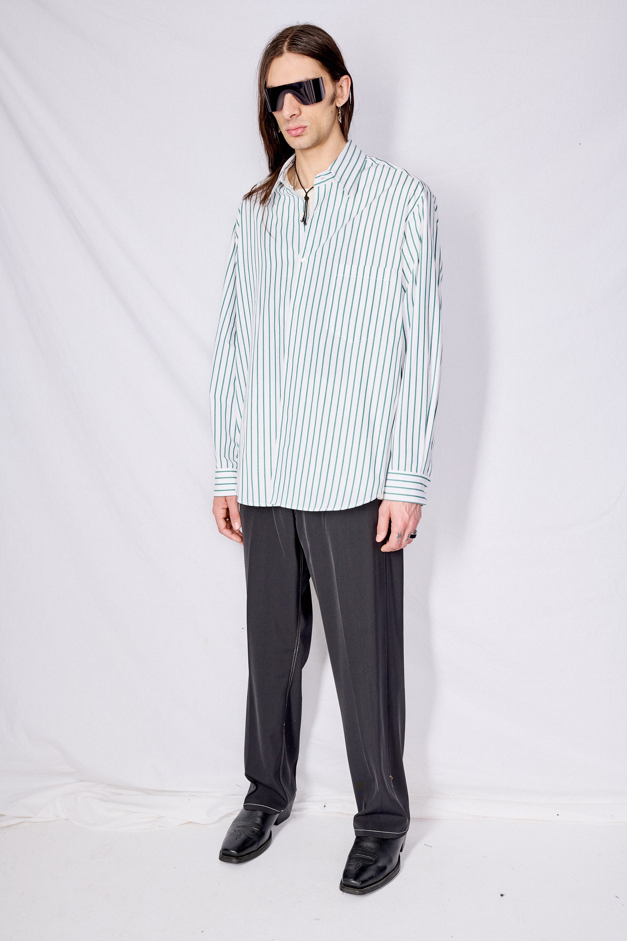 Green Stripe Poplin Classic Shirt